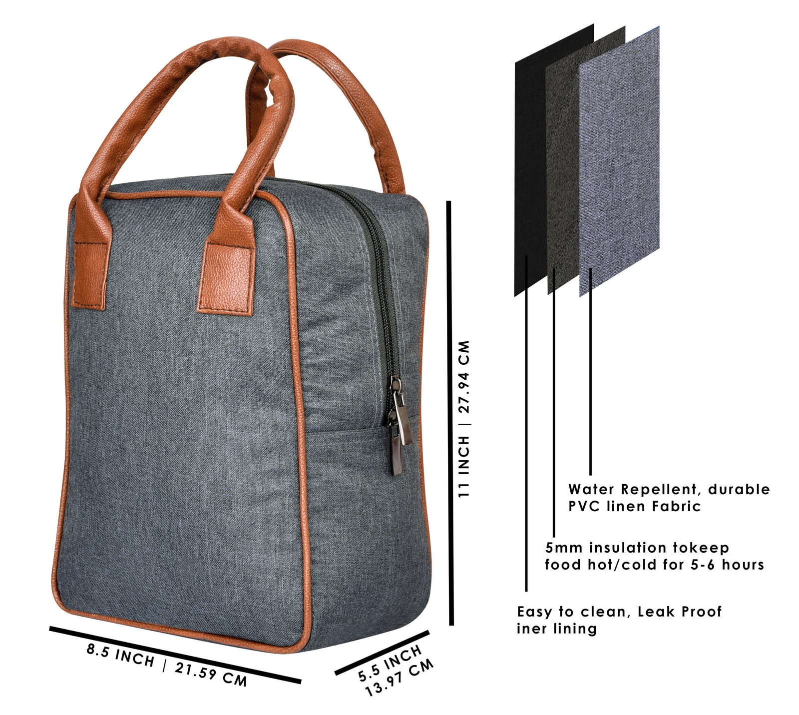 Grey Linen Textured Insulated Tiffin Bag TB04