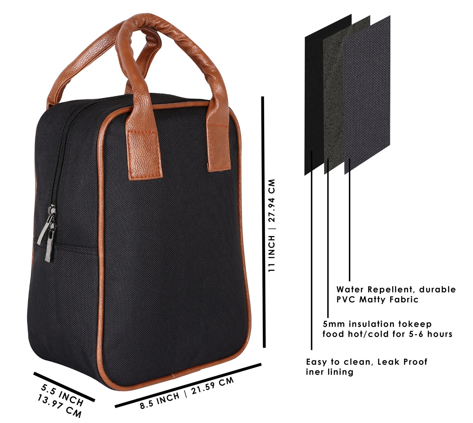 Black PVC Coated Matty Insulated Tiffin Bag TB05