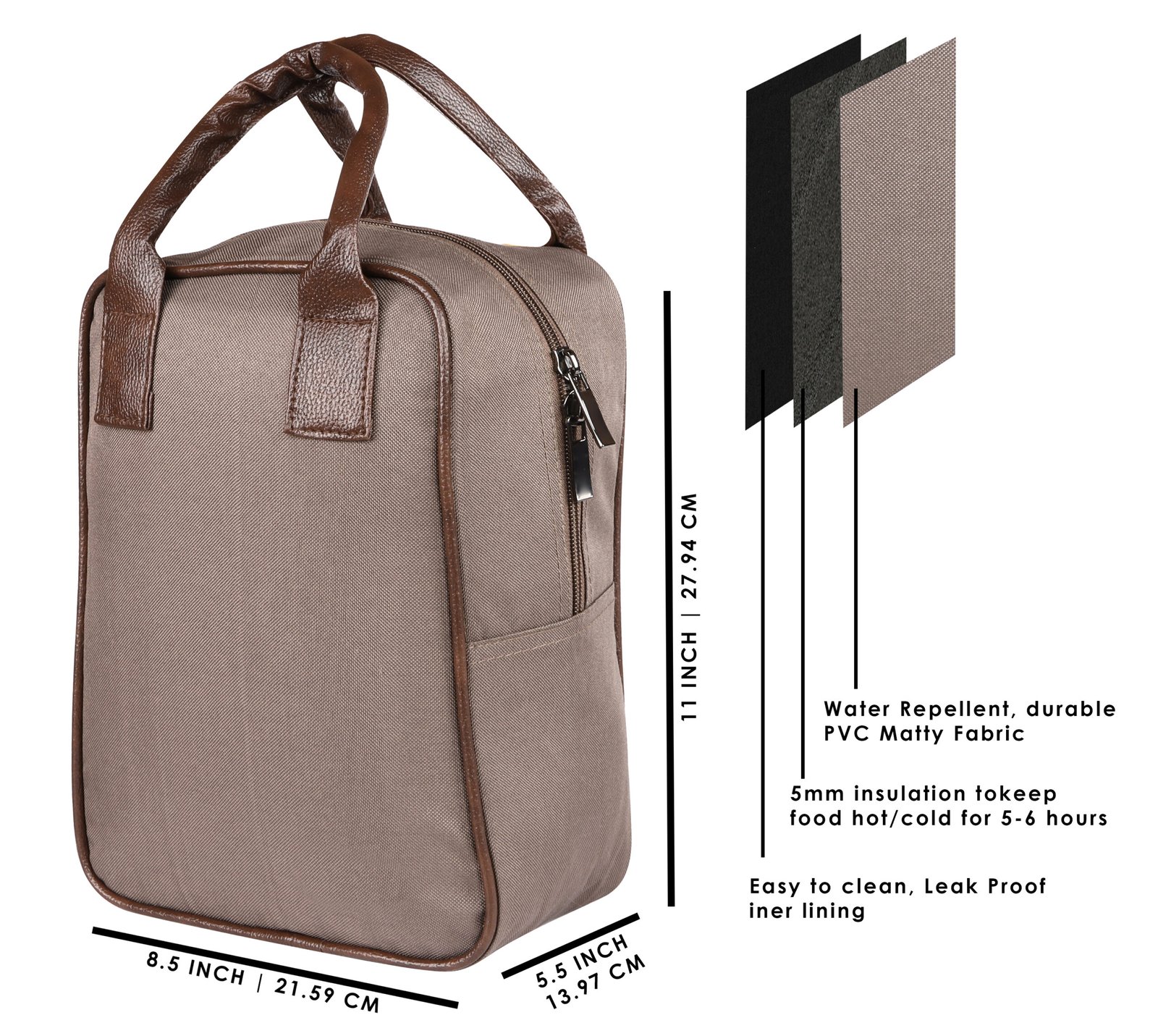 Mink Grey PVC Coated Matty Insulated Tiffin Bag TB06