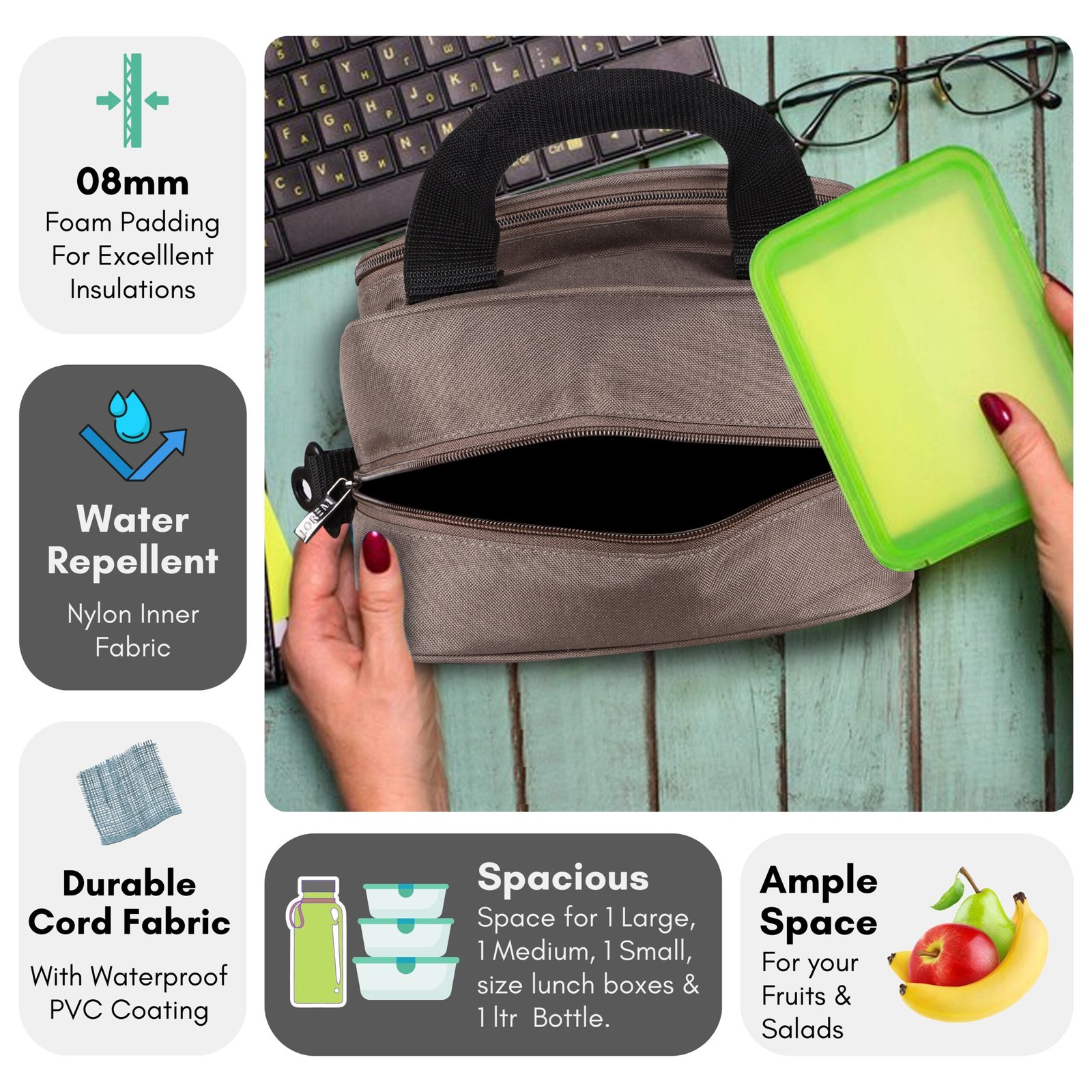 Mink Grey PVC Coated Matty Insulated Tiffin Bag TB18