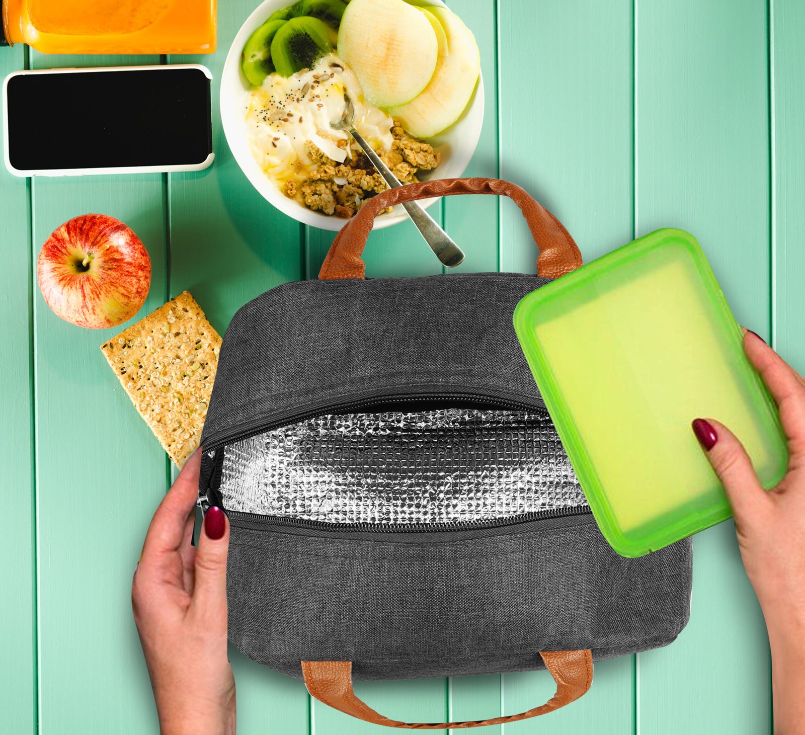 Grey Linen Textured Insulated Tiffin bag/Lunch Bag For Men & Women TB20