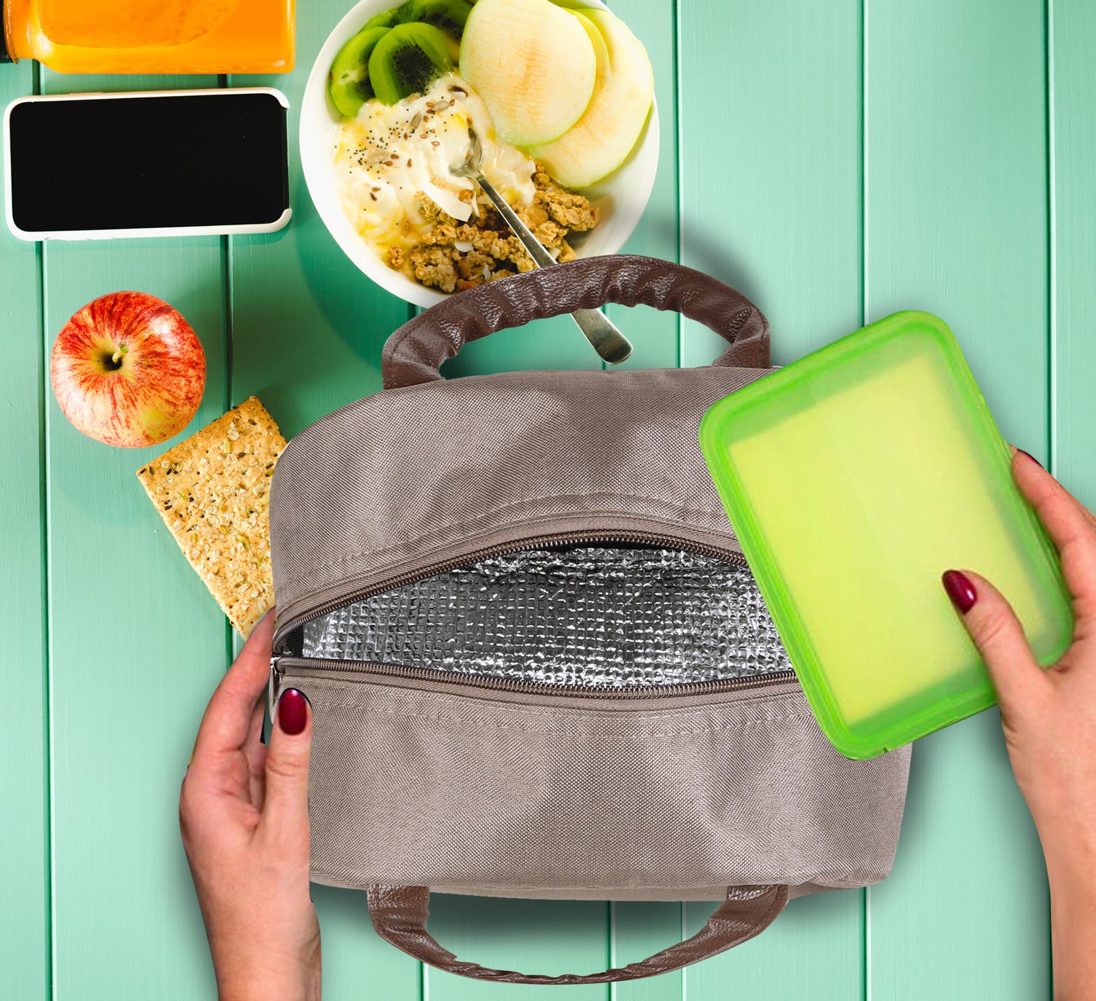 Mink Grey PVC Coated Matty Insulated Tiffin bag/Lunch Bag For Men & Women TB23