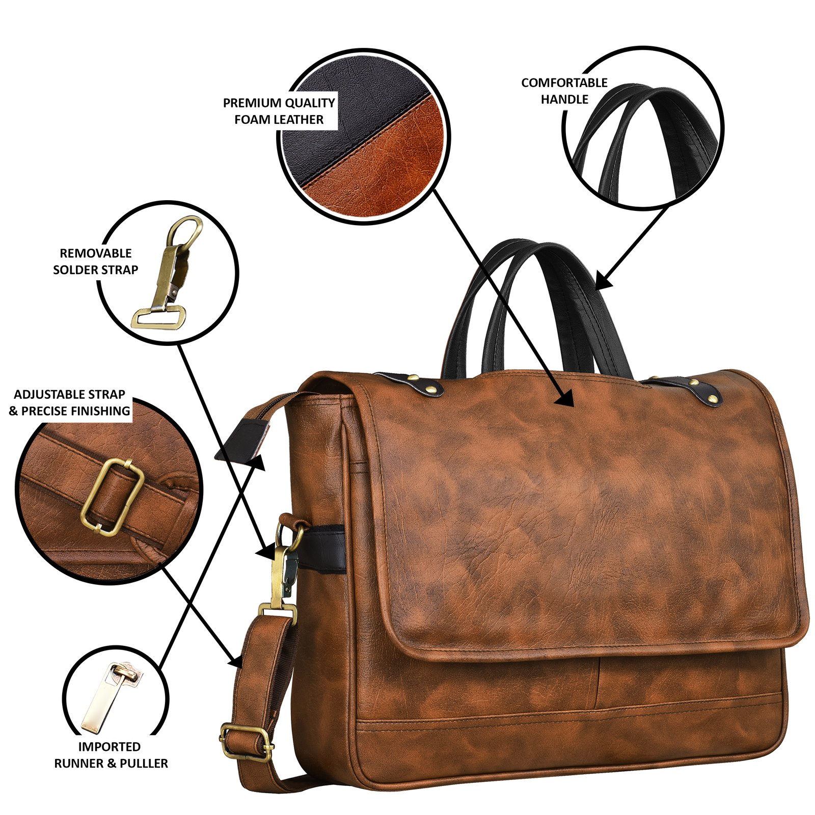 Tan & Black Color Faux Leather 10L Messenger Bag BG47