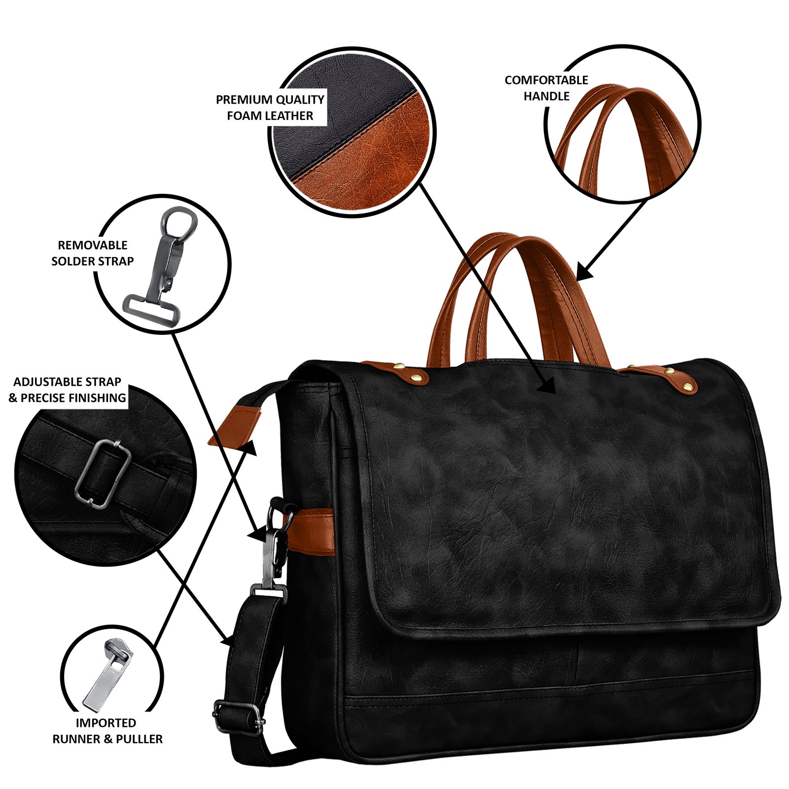 Black & Tan Color Faux Leather 10L Messenger Bag BG48