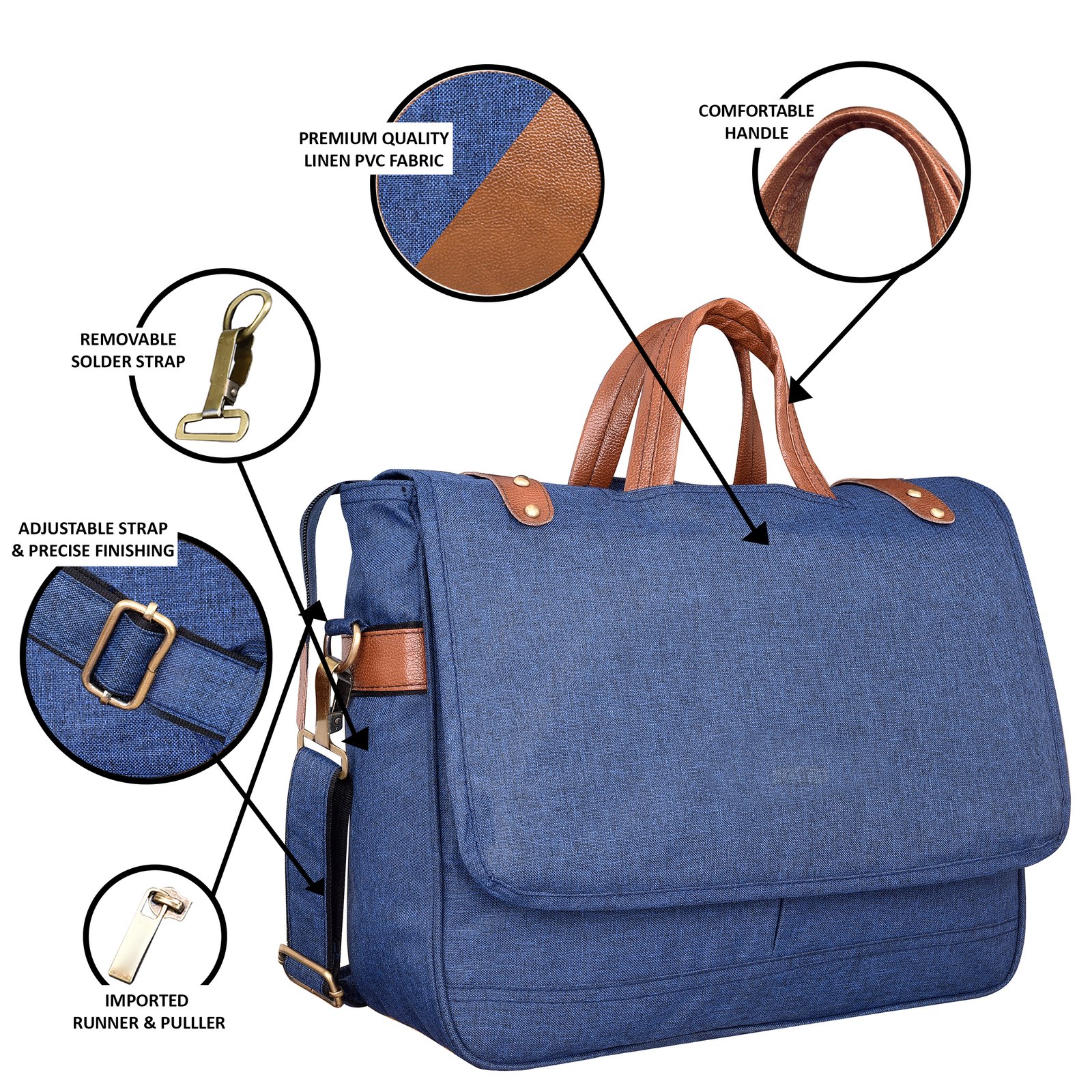 Blue & Tan Color Linen 10L Messenger Bag BG50