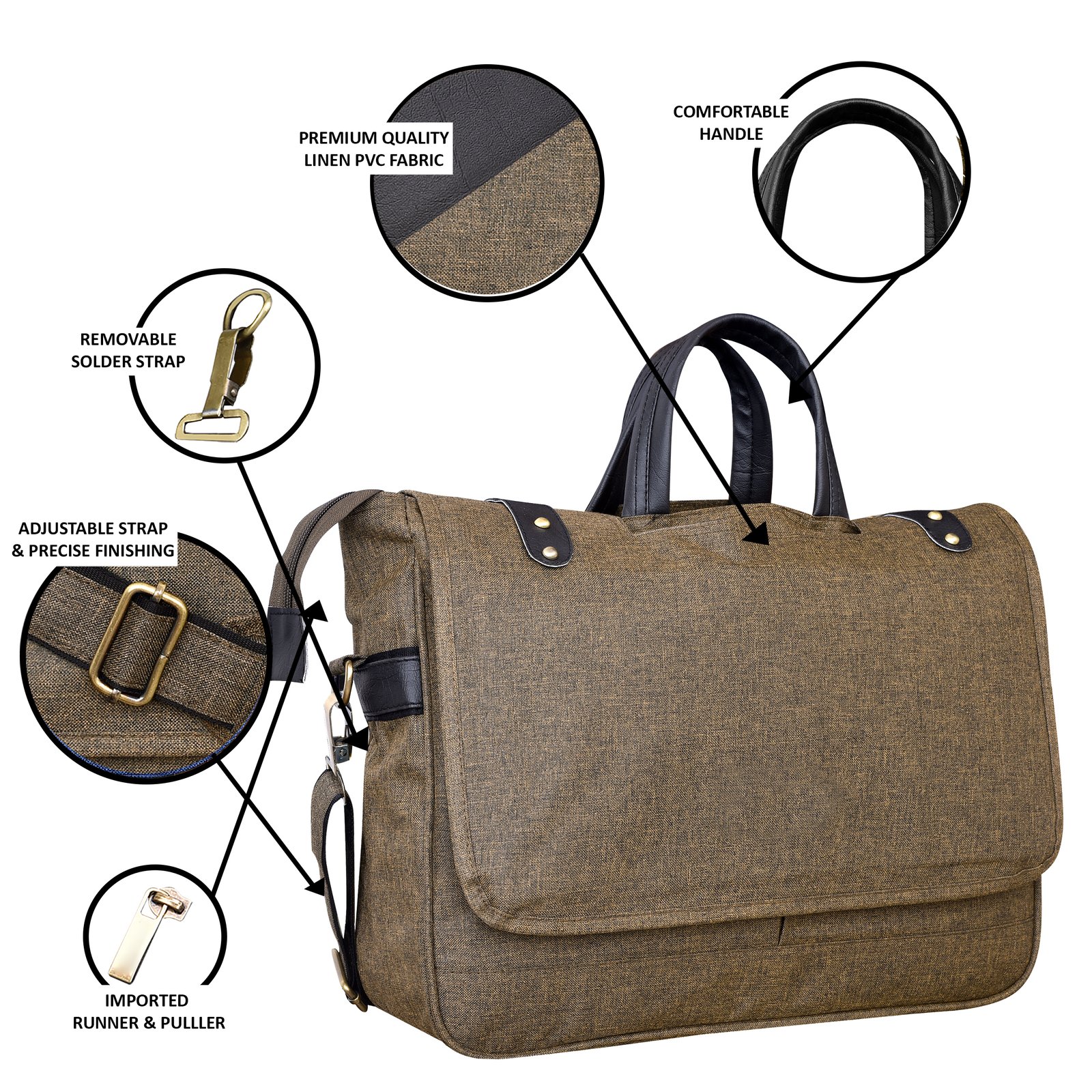 Khaki & Black Color Faux Leather 10L Messenger Bag BG52