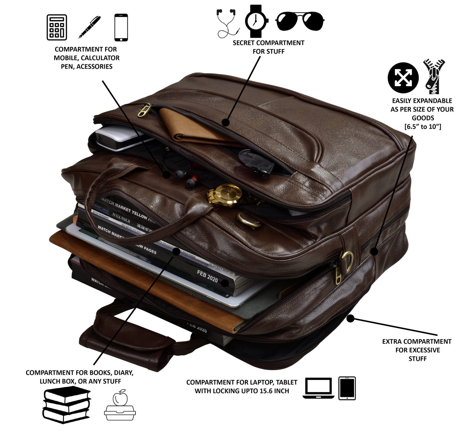 Chocolate Color Faux Leather 28L Messenger Bag BG08