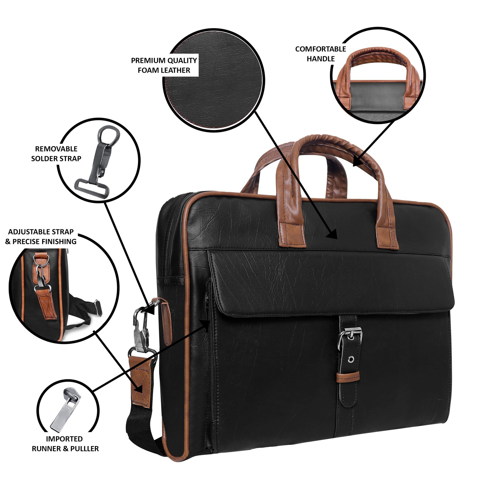 Black Color Faux Leather 10L Messenger Bag BG56