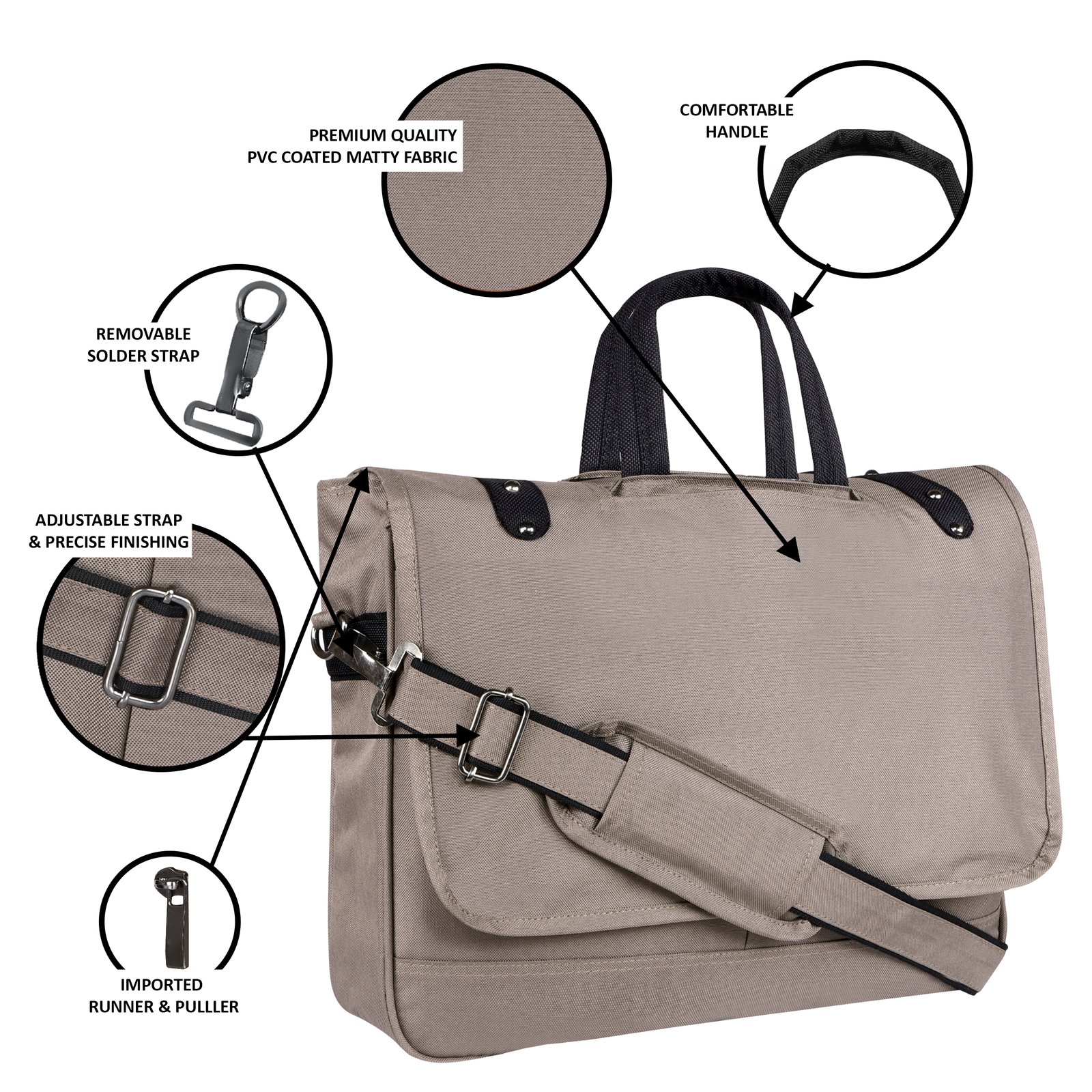 Grey Color Linen fabric 10L Messenger Bag BG90