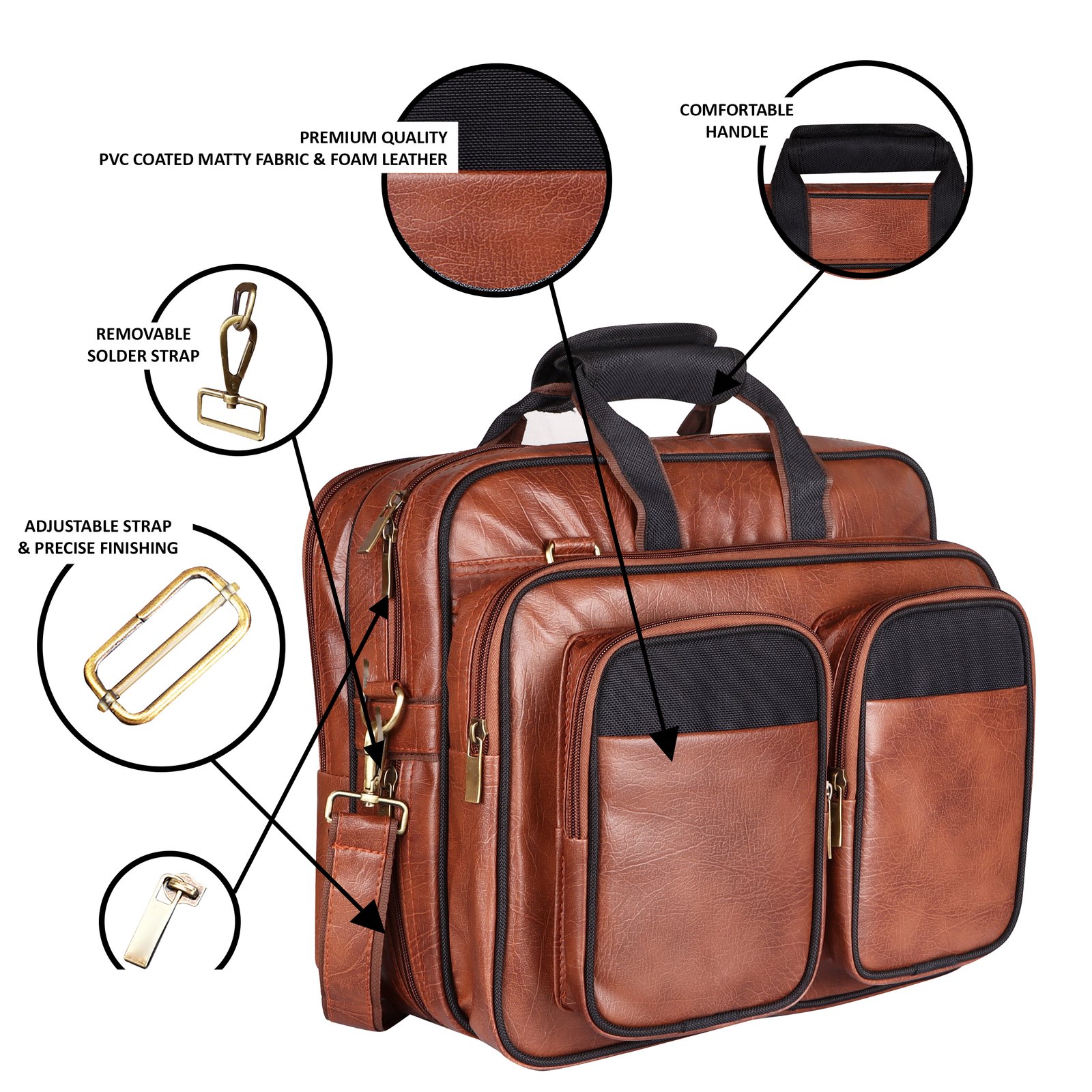 Tan & Black Color Faux Leather 28L Messenger Bag BG93