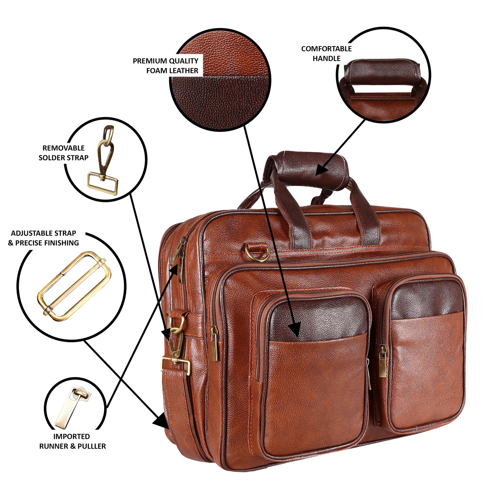 Tan & Brown Color Faux Leather 28L Messenger Bag BG94