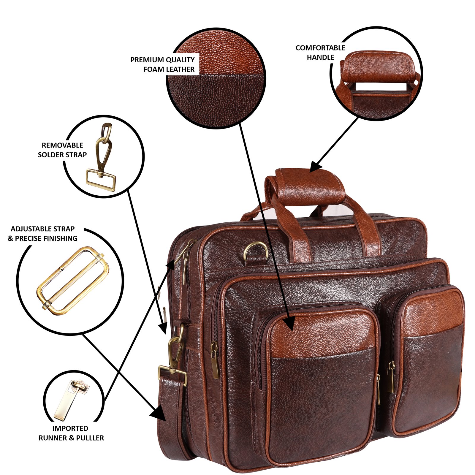 Chocolate & Tan Color Faux Leather 28L Messenger Bag BG95