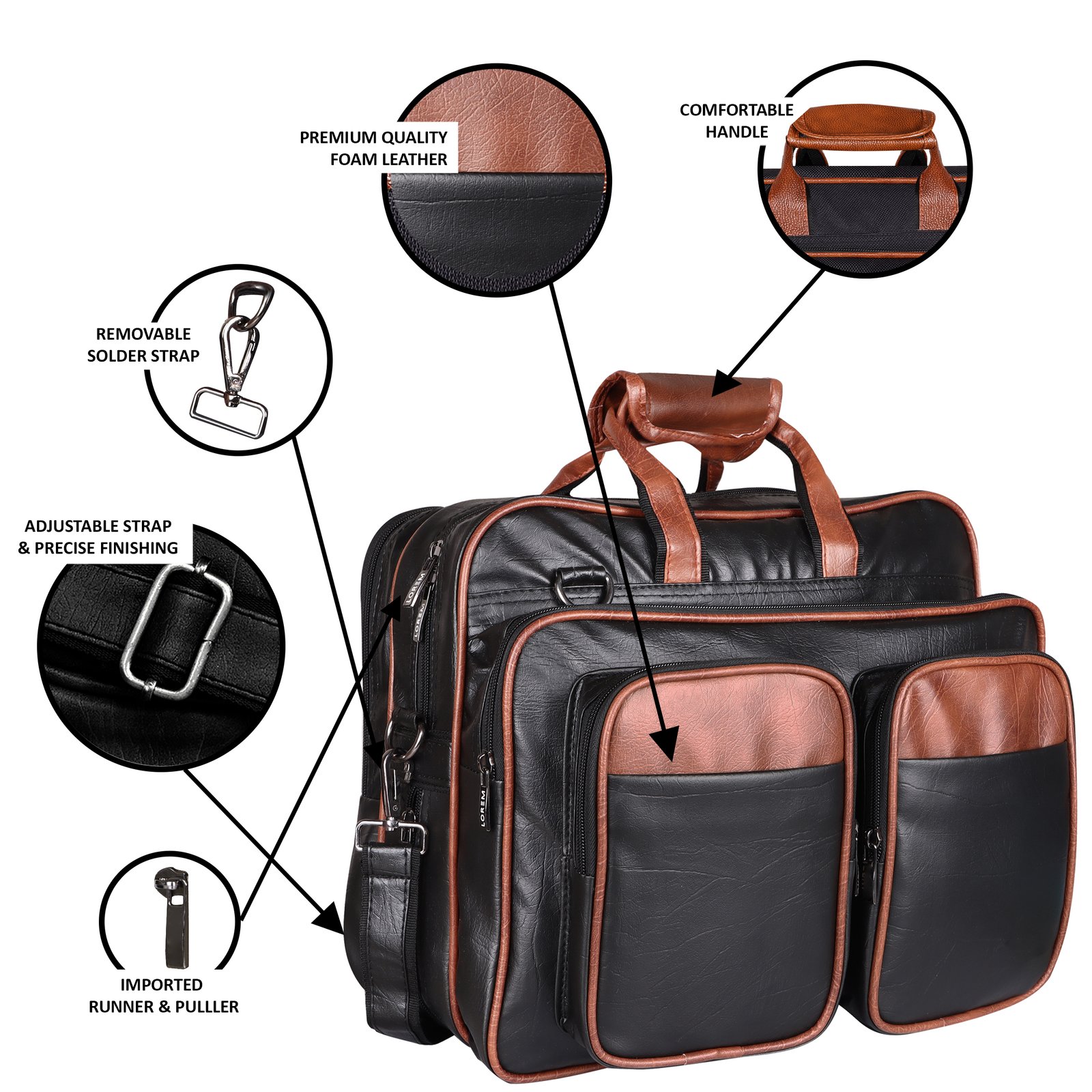 Tan & Black Color Faux Leather 28L Messenger Bag BG96