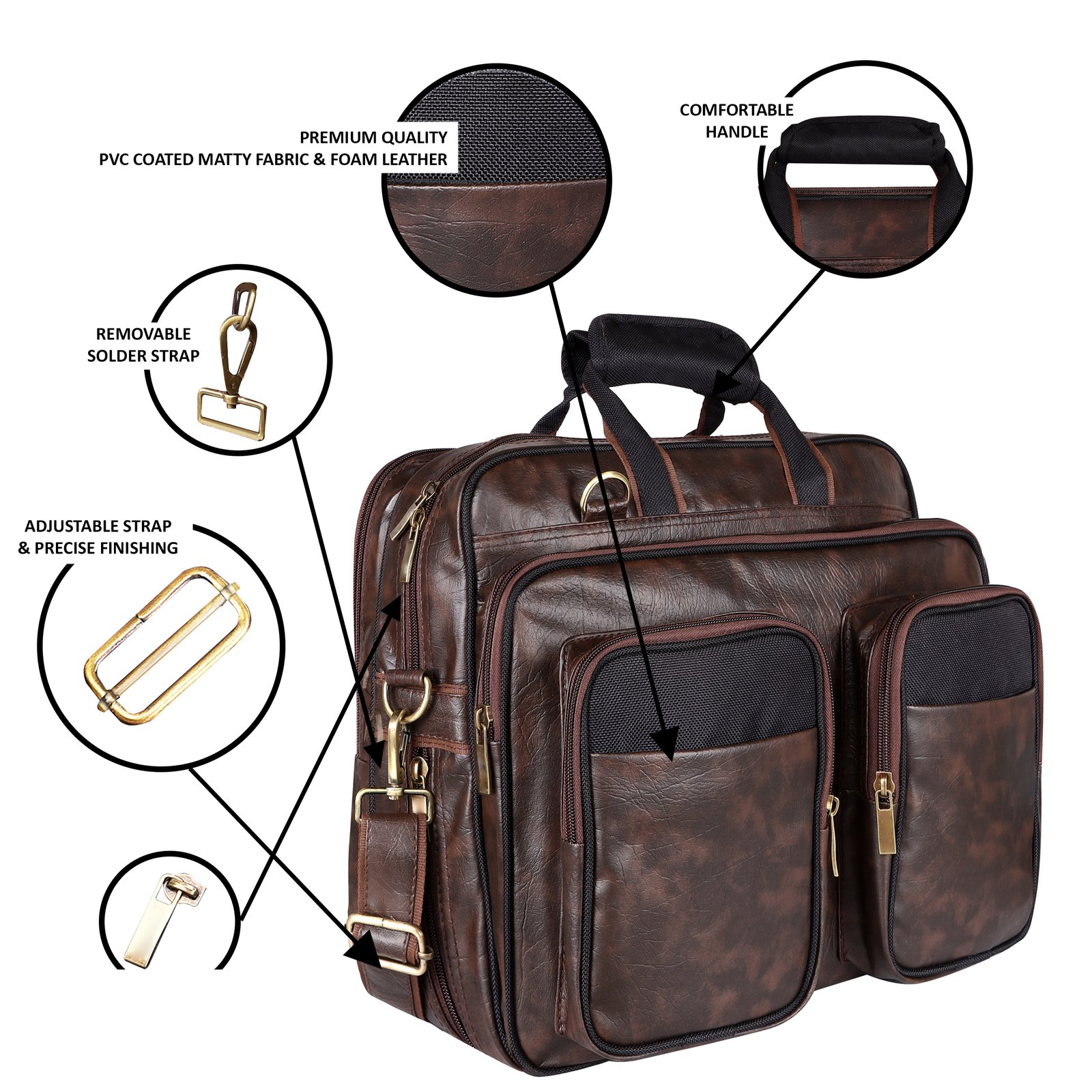 Brown & Black Color Faux Leather 28L Messenger Bag BG97