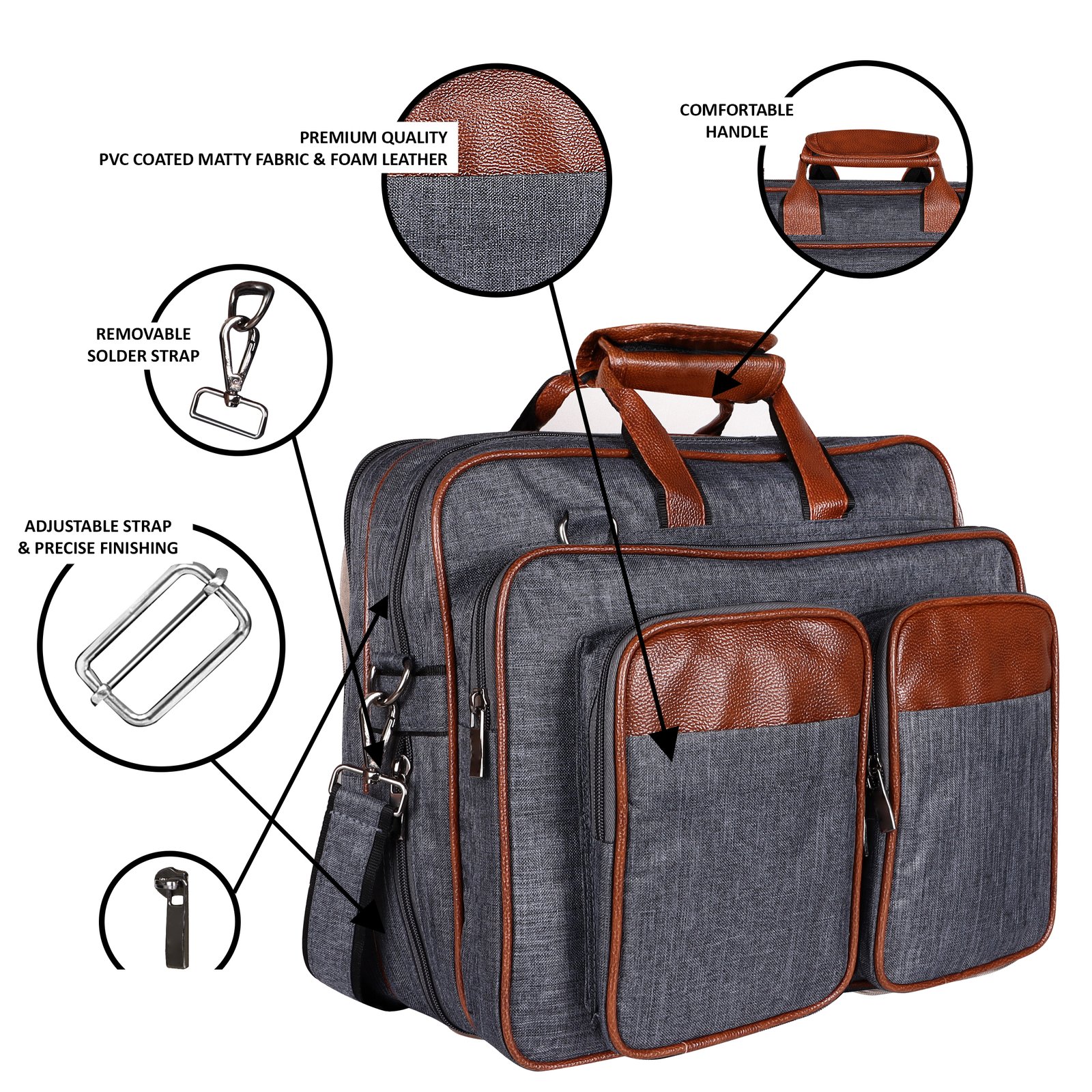 Grey & Tan Color Linen fabric 28L Messenger Bag BG98