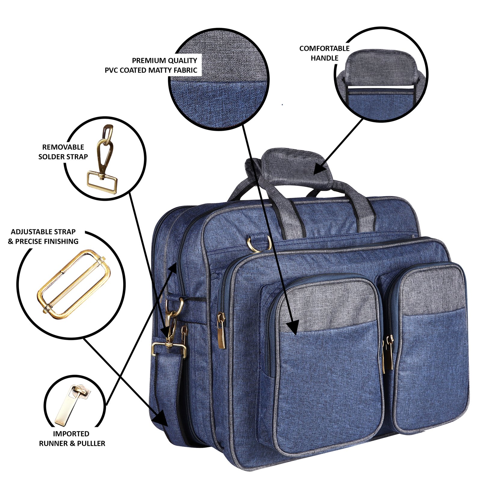 Blue & Grey Color Linen fabric 28L Messenger Bag BG99