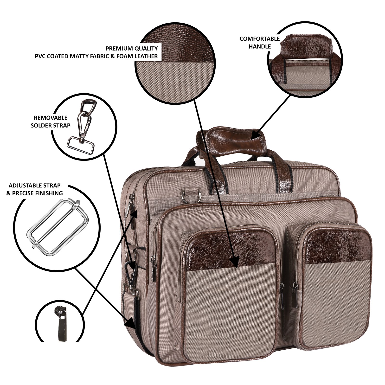 Grey & Brown Color PVC Coated Fabric 28L Messenger Bag BG101