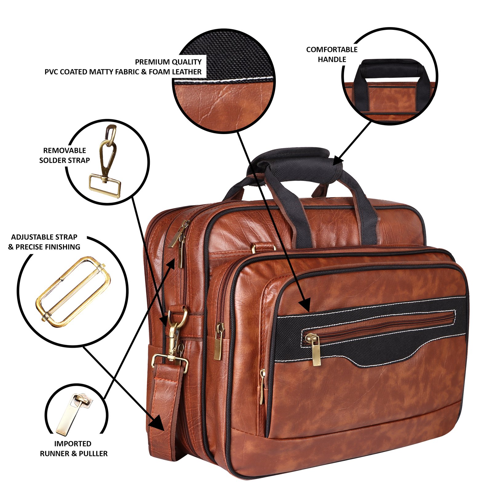 Tan & Black Color Faux Leather 28L Messenger Bag BG102