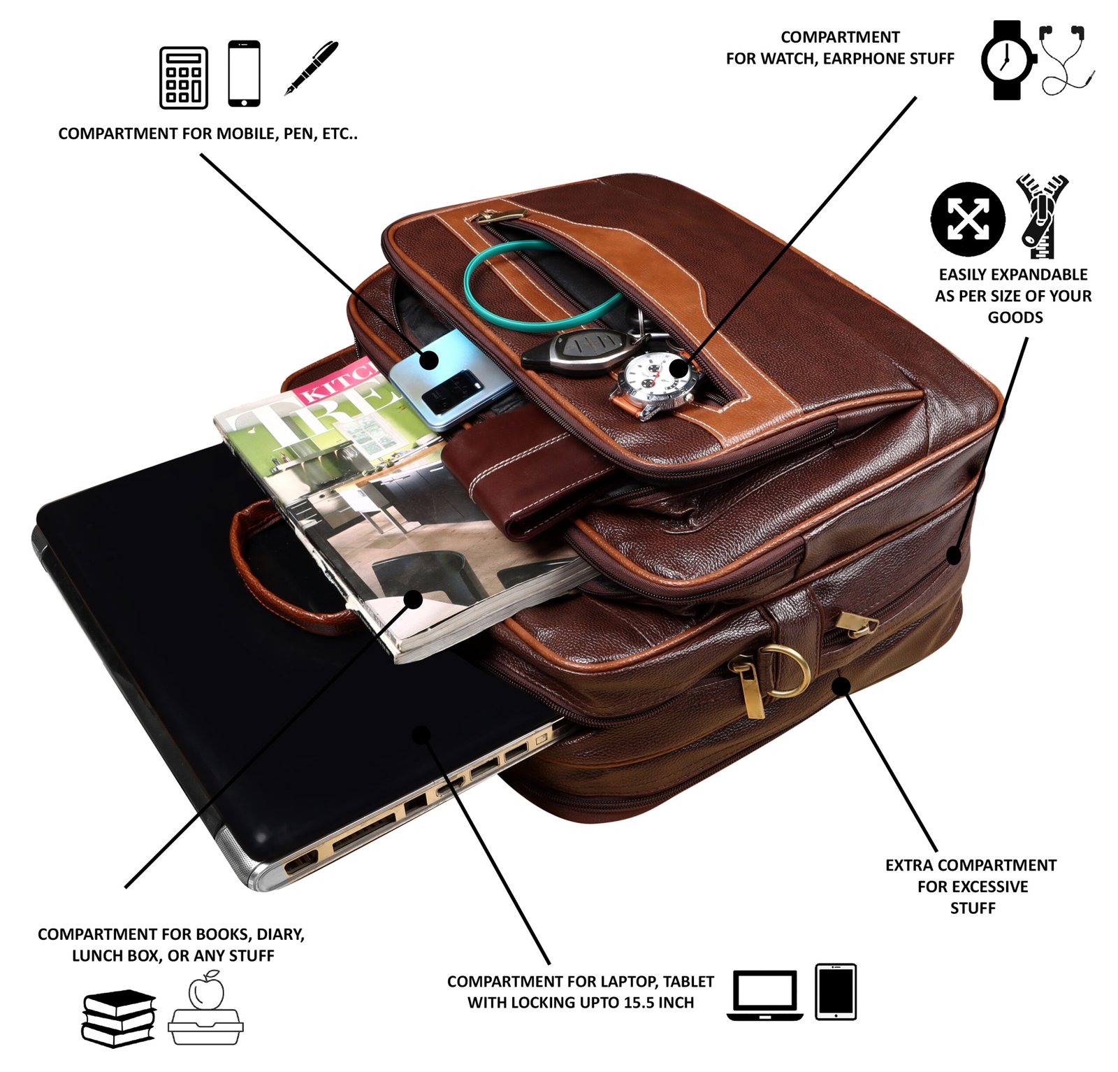 Chocolate & Tan Color Faux Leather 28L Messenger Bag BG104