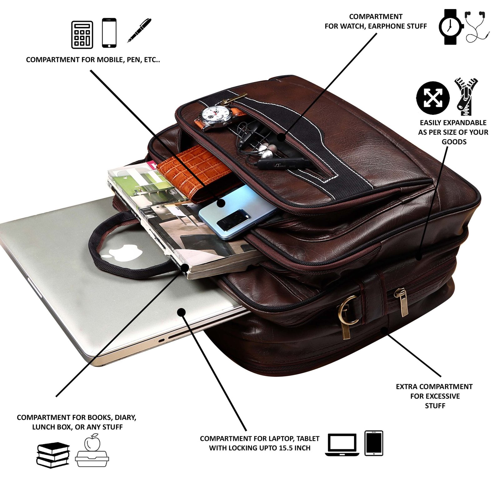 Brown & Black Color Faux Leather 28L Messenger Bag BG106