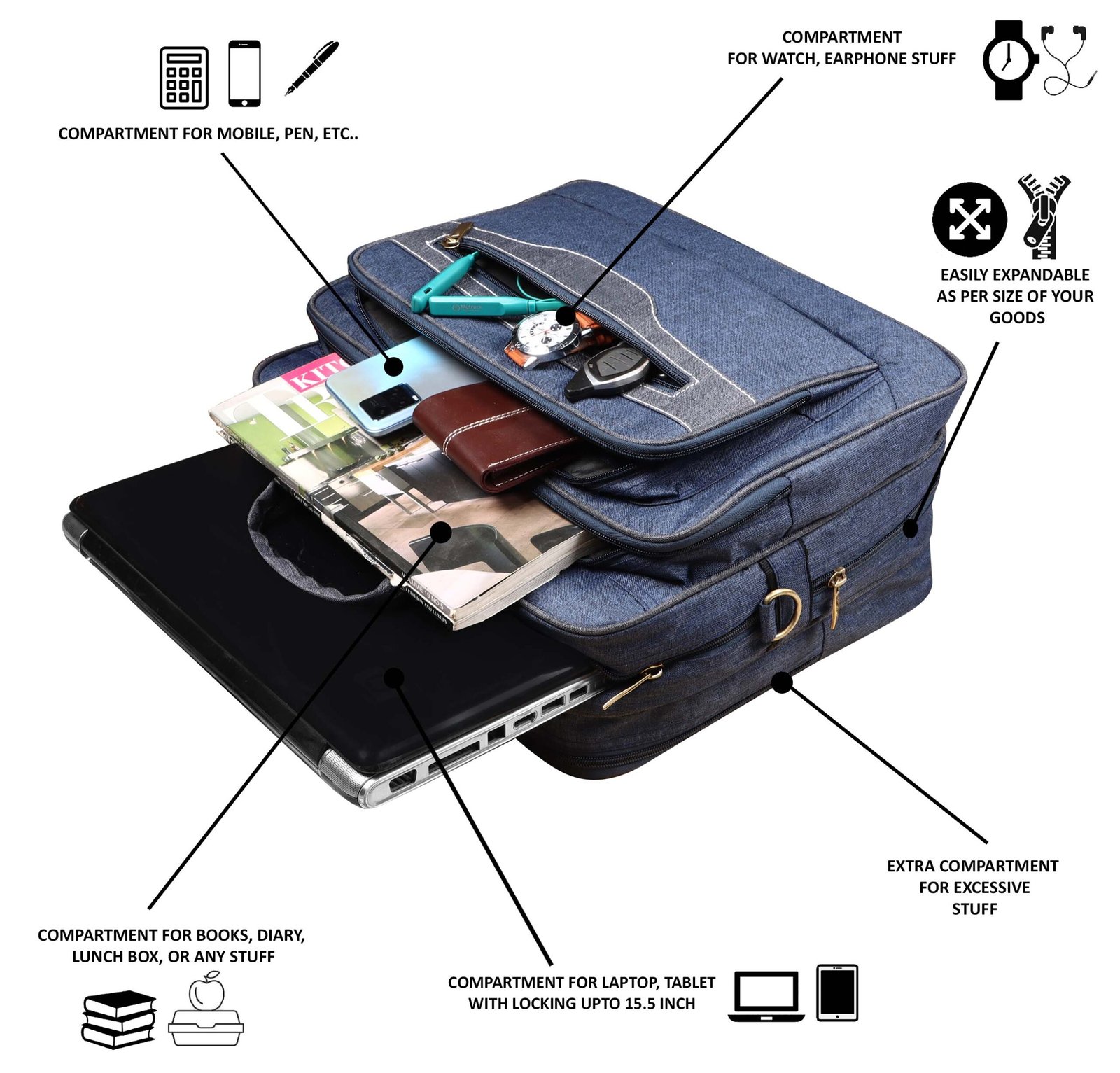 Blue & Grey Color Linen fabric 28L Messenger Bag BG108