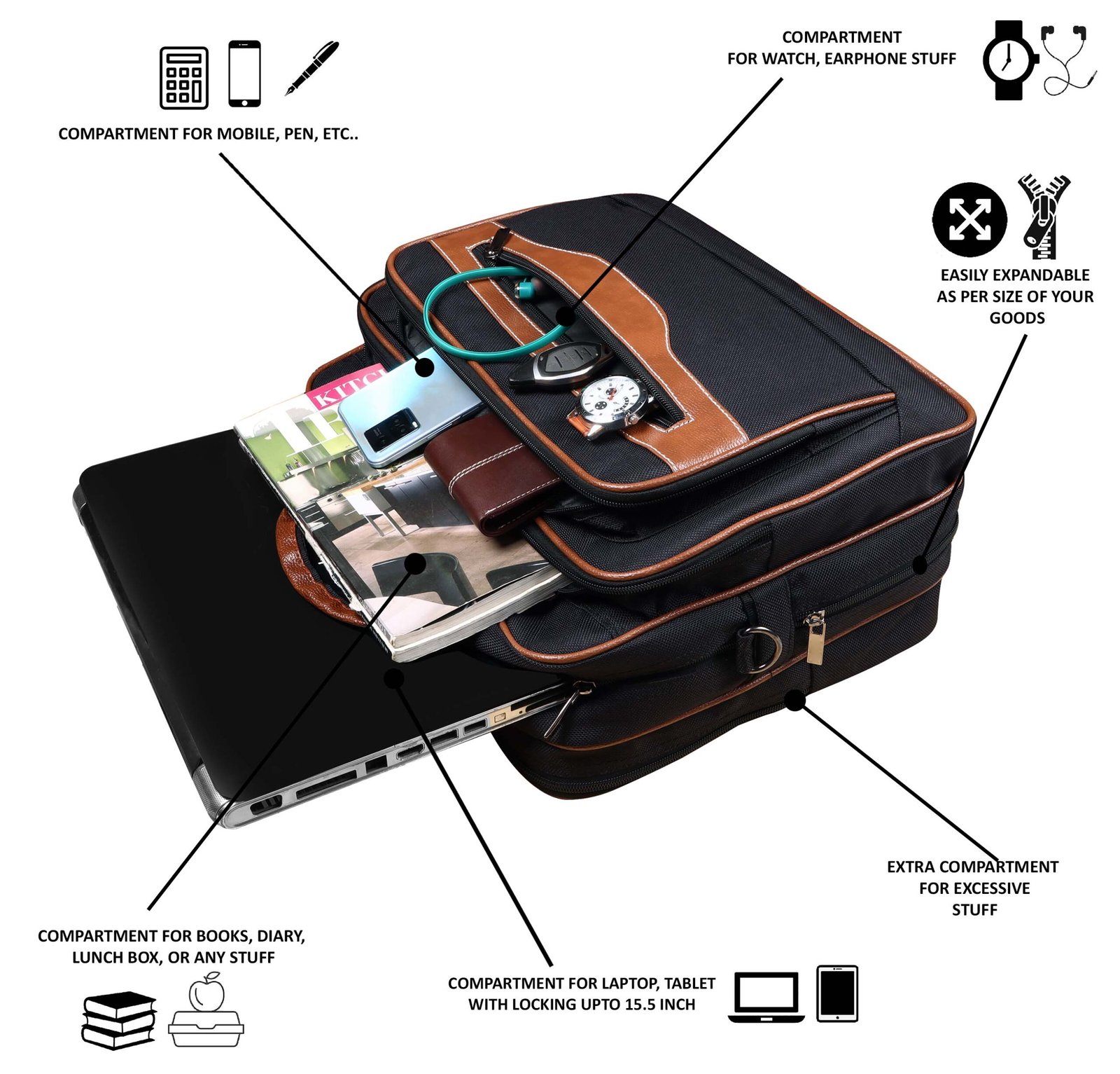 Black & Tan Color PVC Coated Fabric 28L Messenger Bag BG109