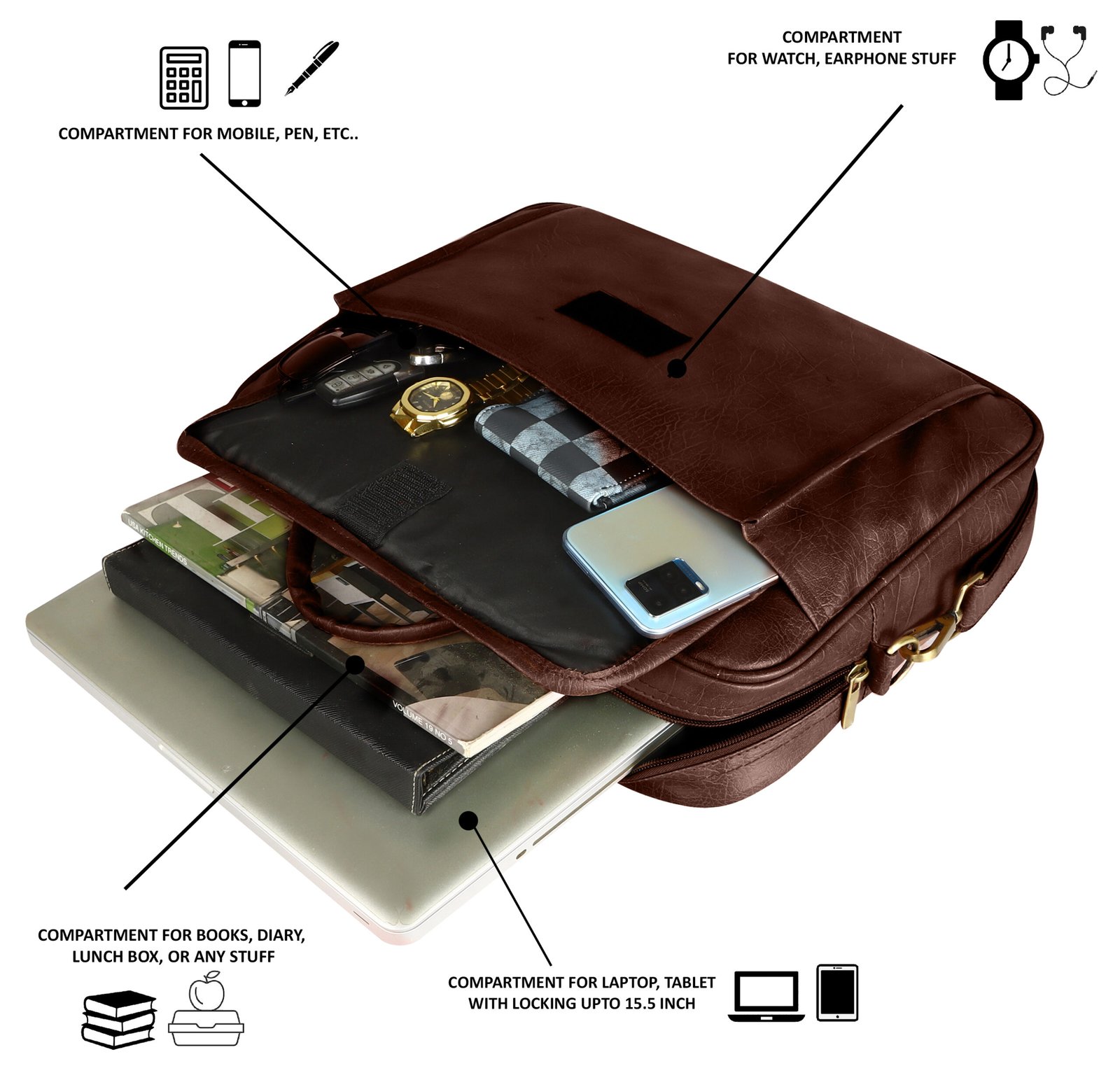 Matte Brown Color Faux Leather 9.44L Messenger Bag BG115