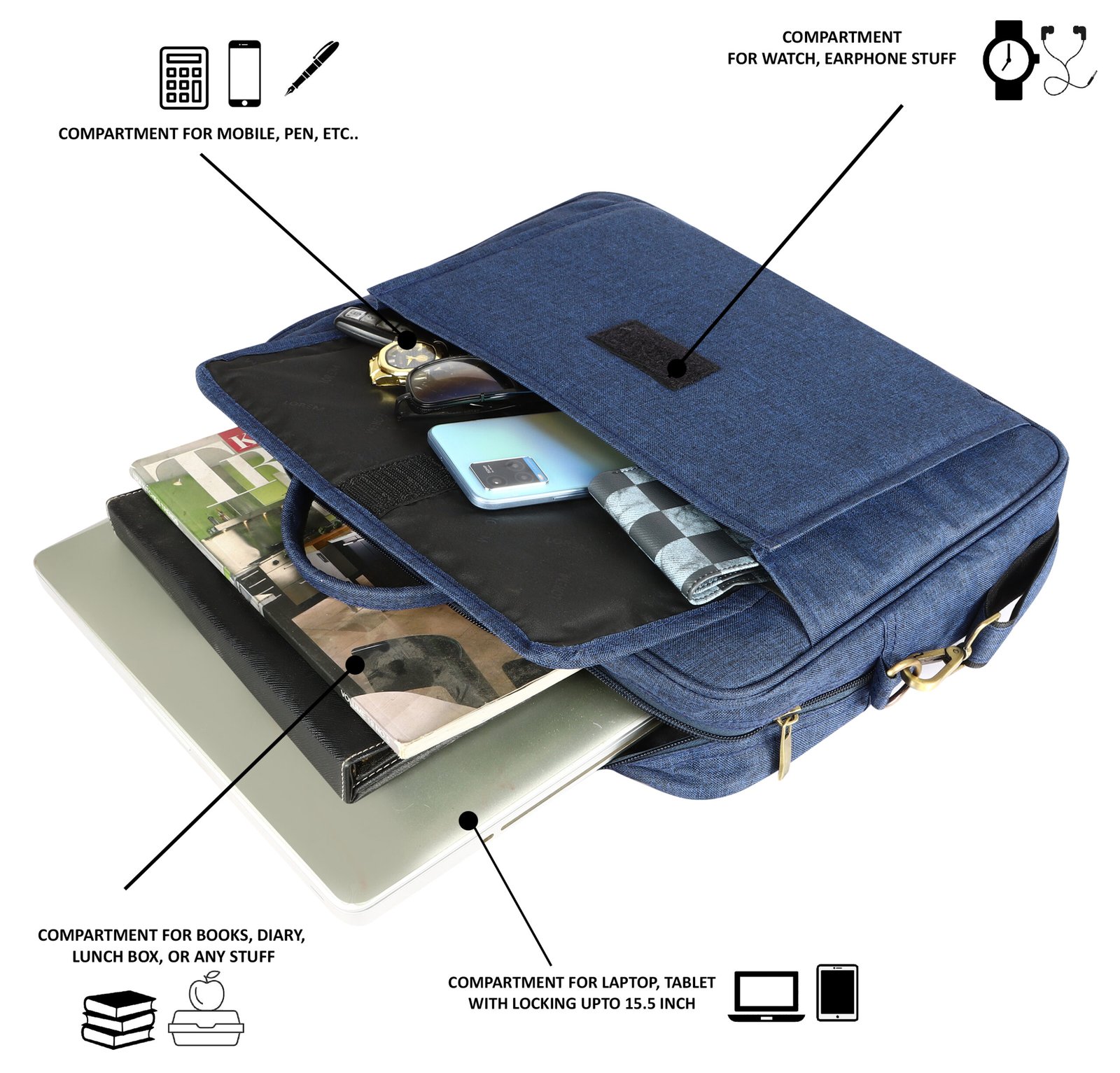 Linen Blue Color Linen fabric 9.44L Messenger Bag BG116