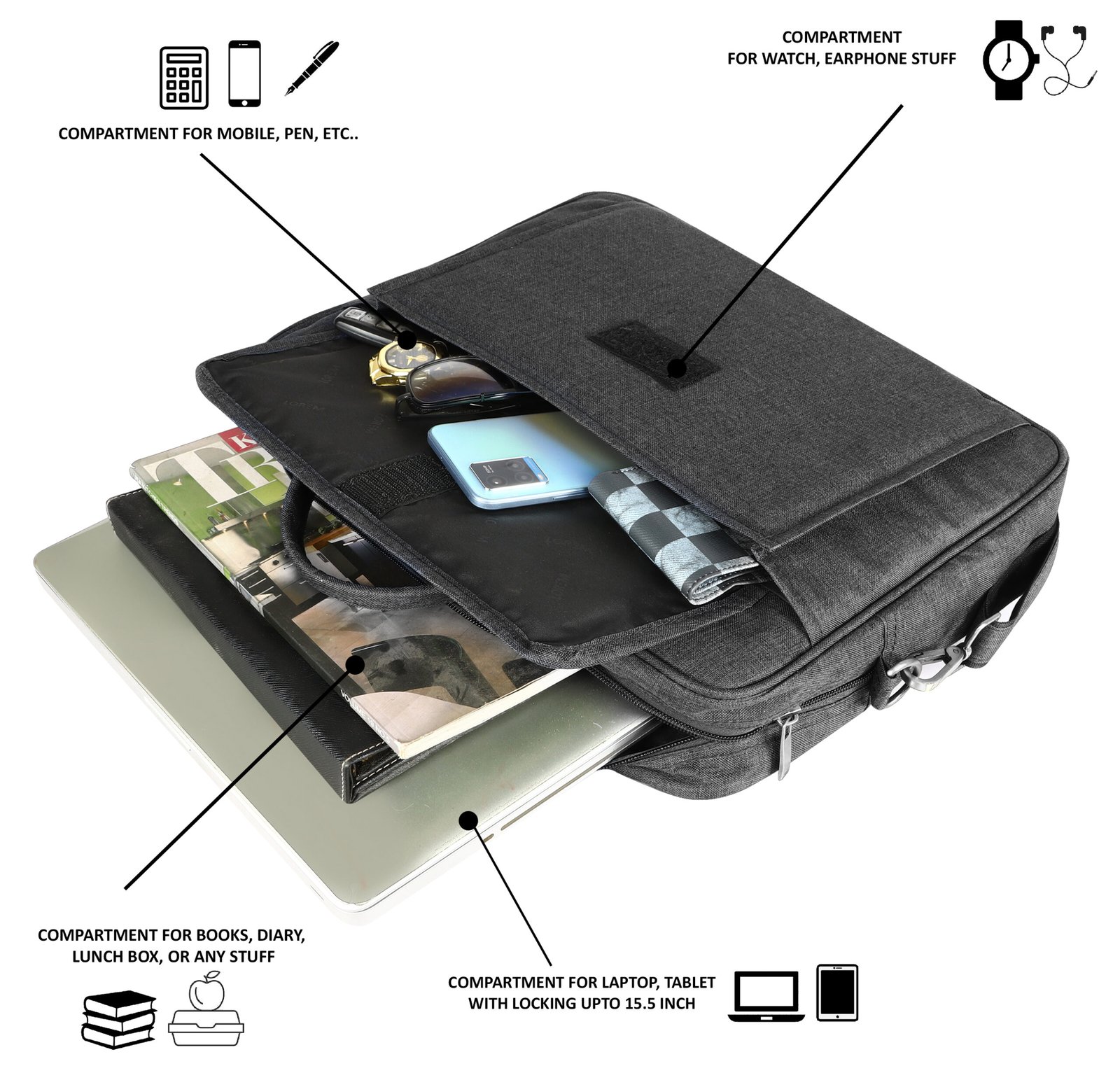 Linen Grey Color Linen fabric 9.44L Messenger Bag BG117