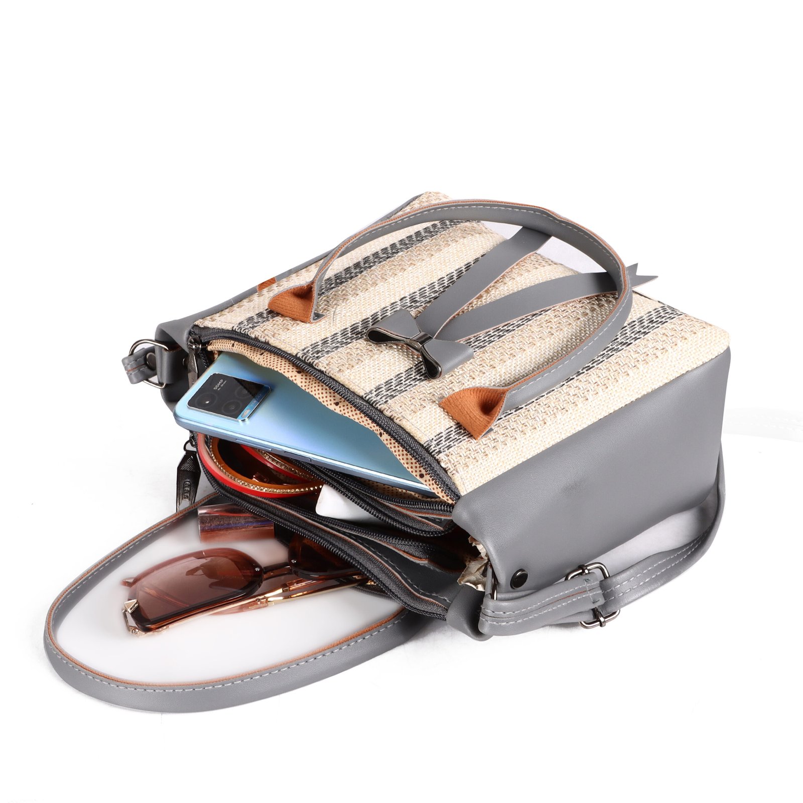 Grey Glamorous Faux Leather Handbag HB24