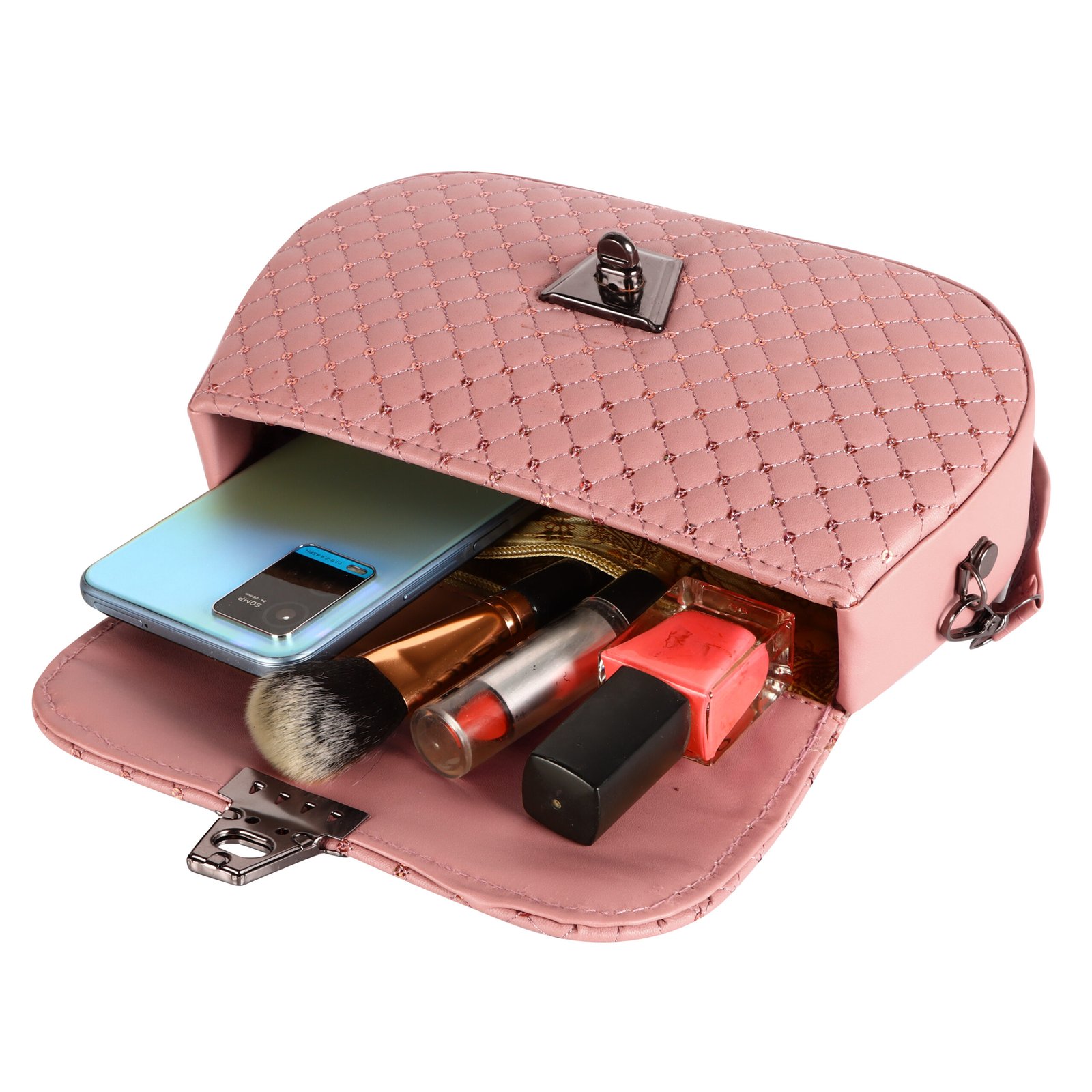 Peach Designer Faux Leather Handbag HB56