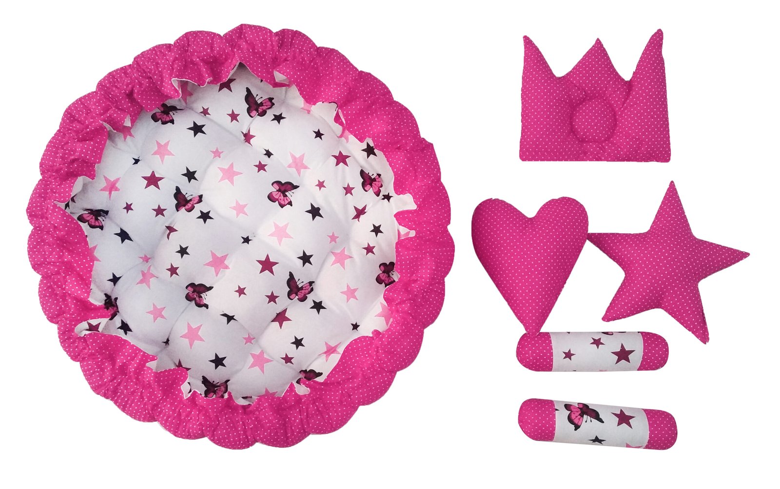 Pink 5 Pillows & Round shape Cotton Baby Bed BB03