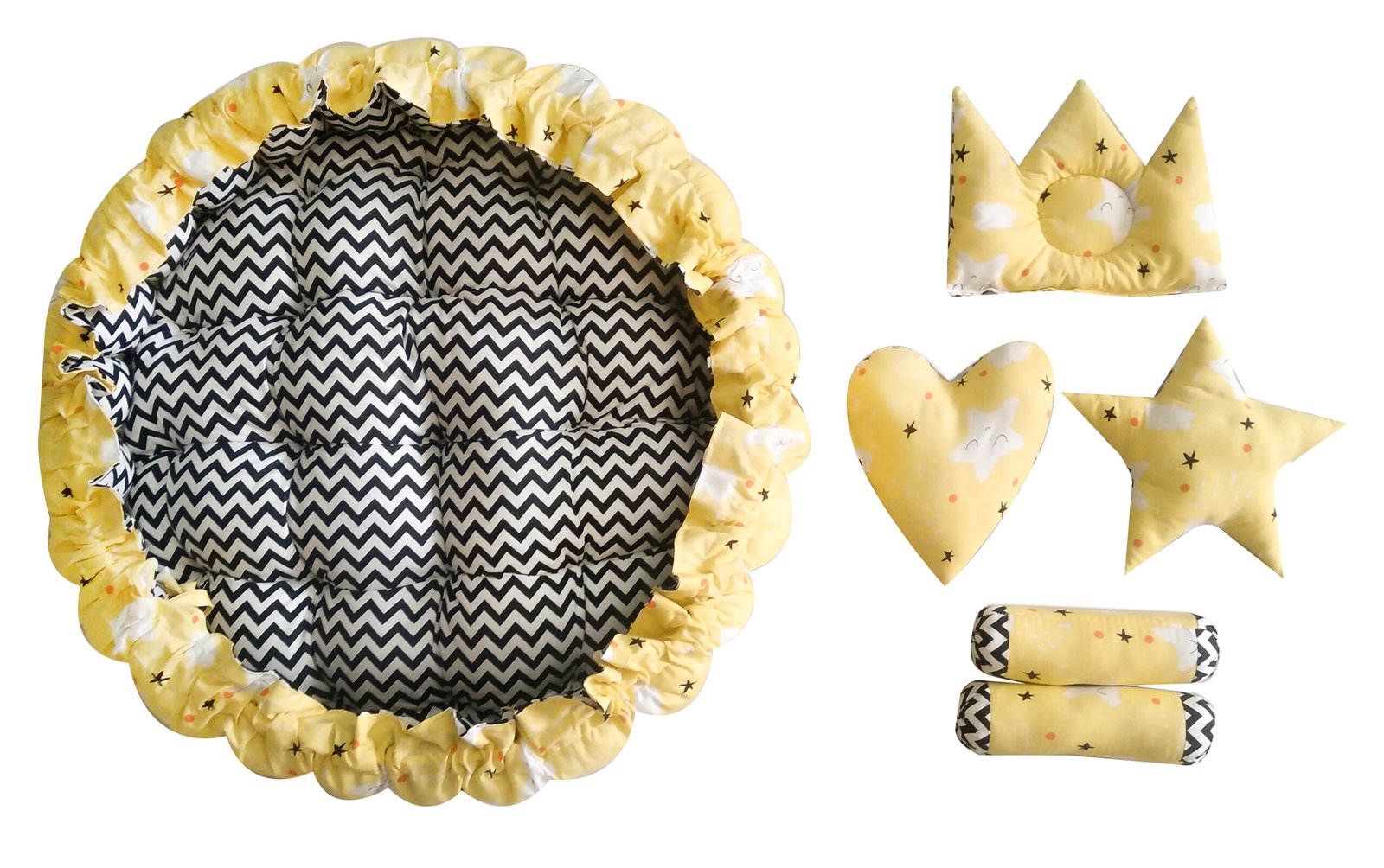 Yellow 5 Pillows & Round shape Cotton Baby Bed BB04