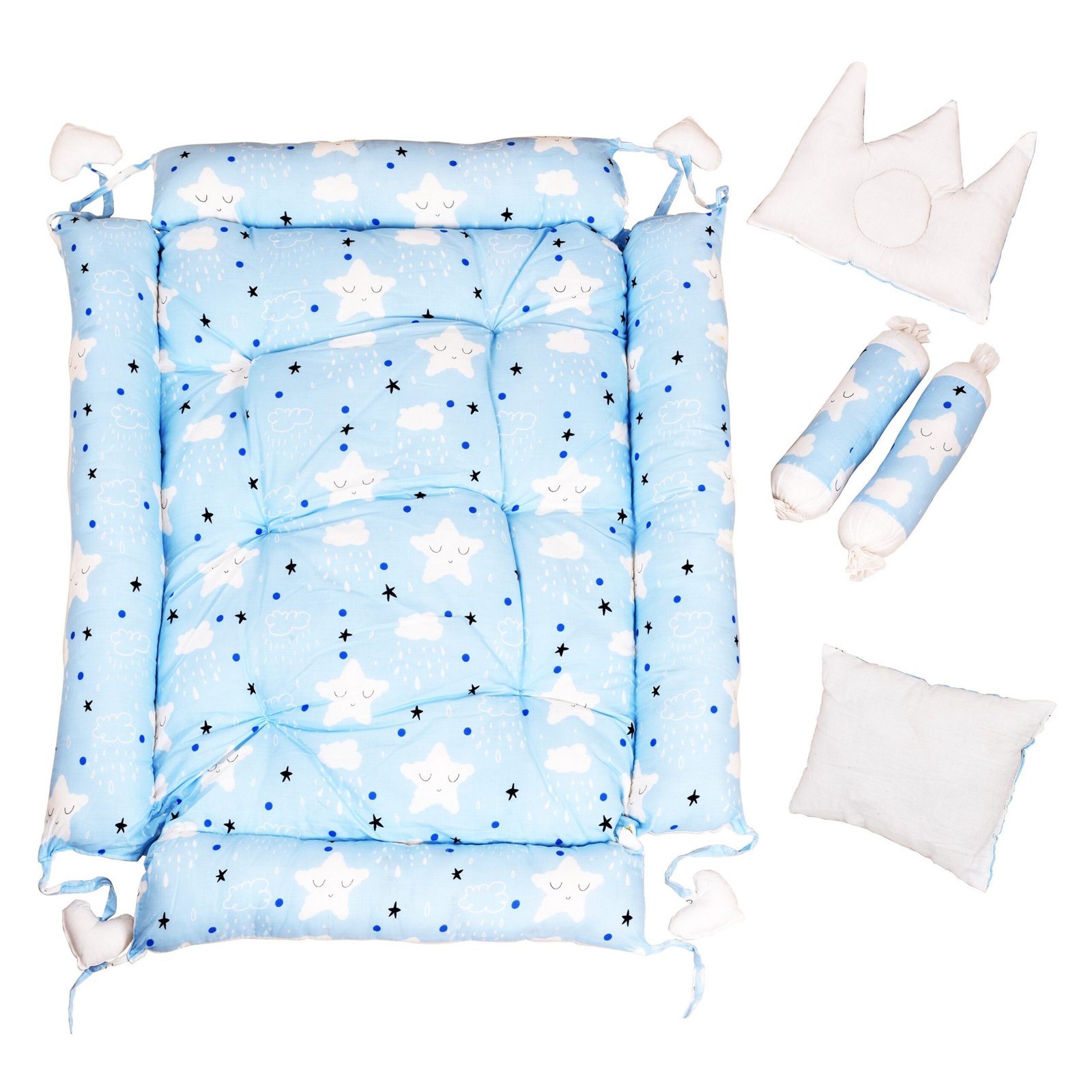 Multicolor 4 Pillows & Square shape Cotton Baby Bed BB07