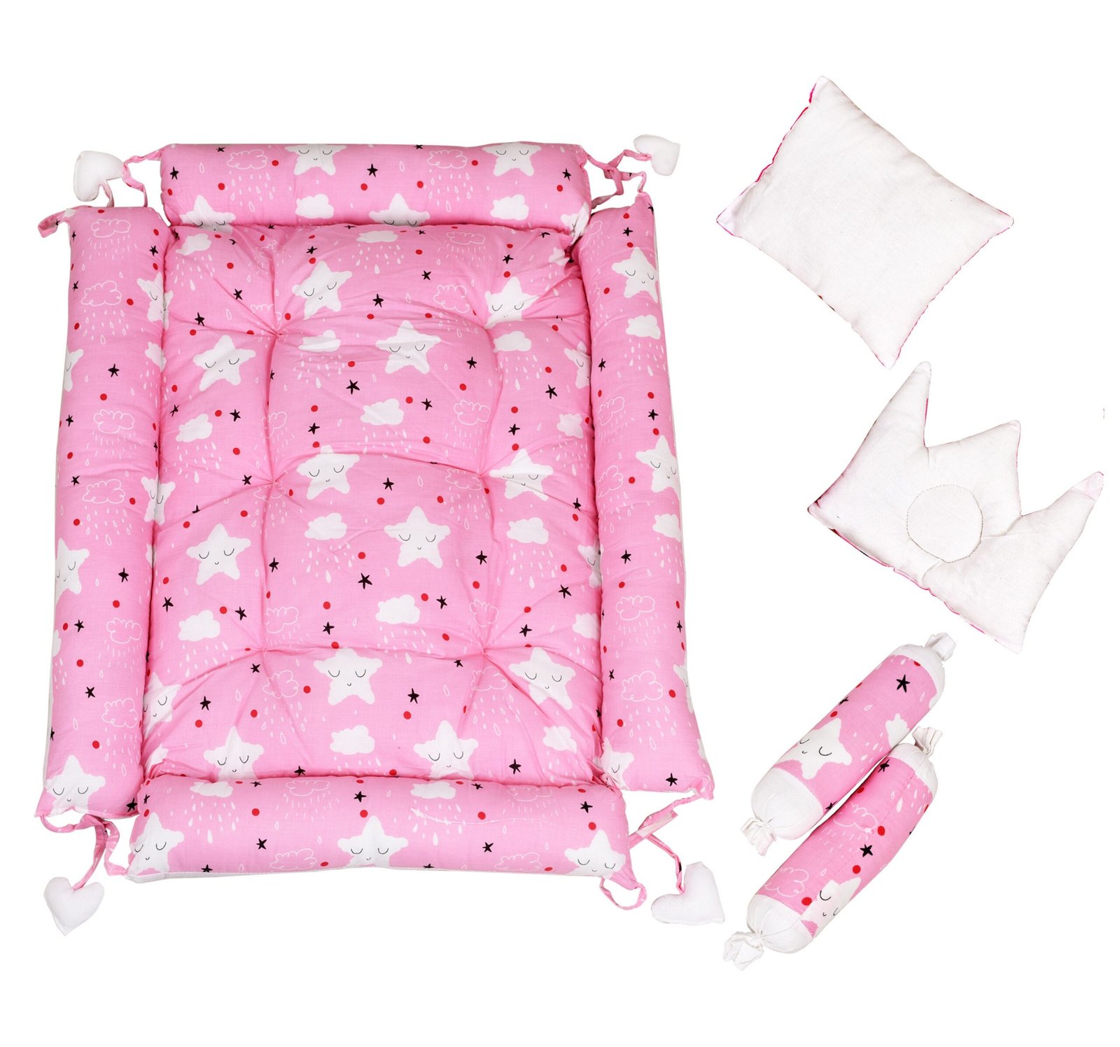 Multicolor 4 Pillows & Square shape Cotton Baby Bed BB08