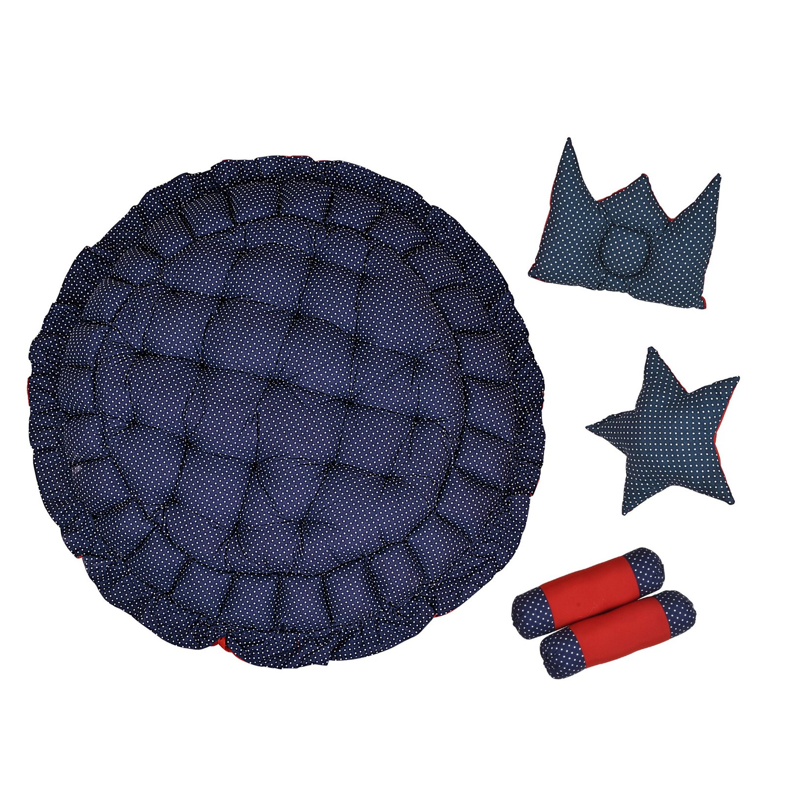 Red & Blue 4 Pillows & Round shape Cotton Baby Bed BB11