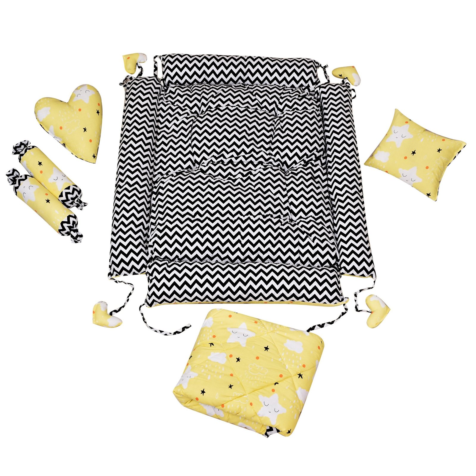 Yellow 4 Pillows & Square shape Cotton Baby Bed BB15