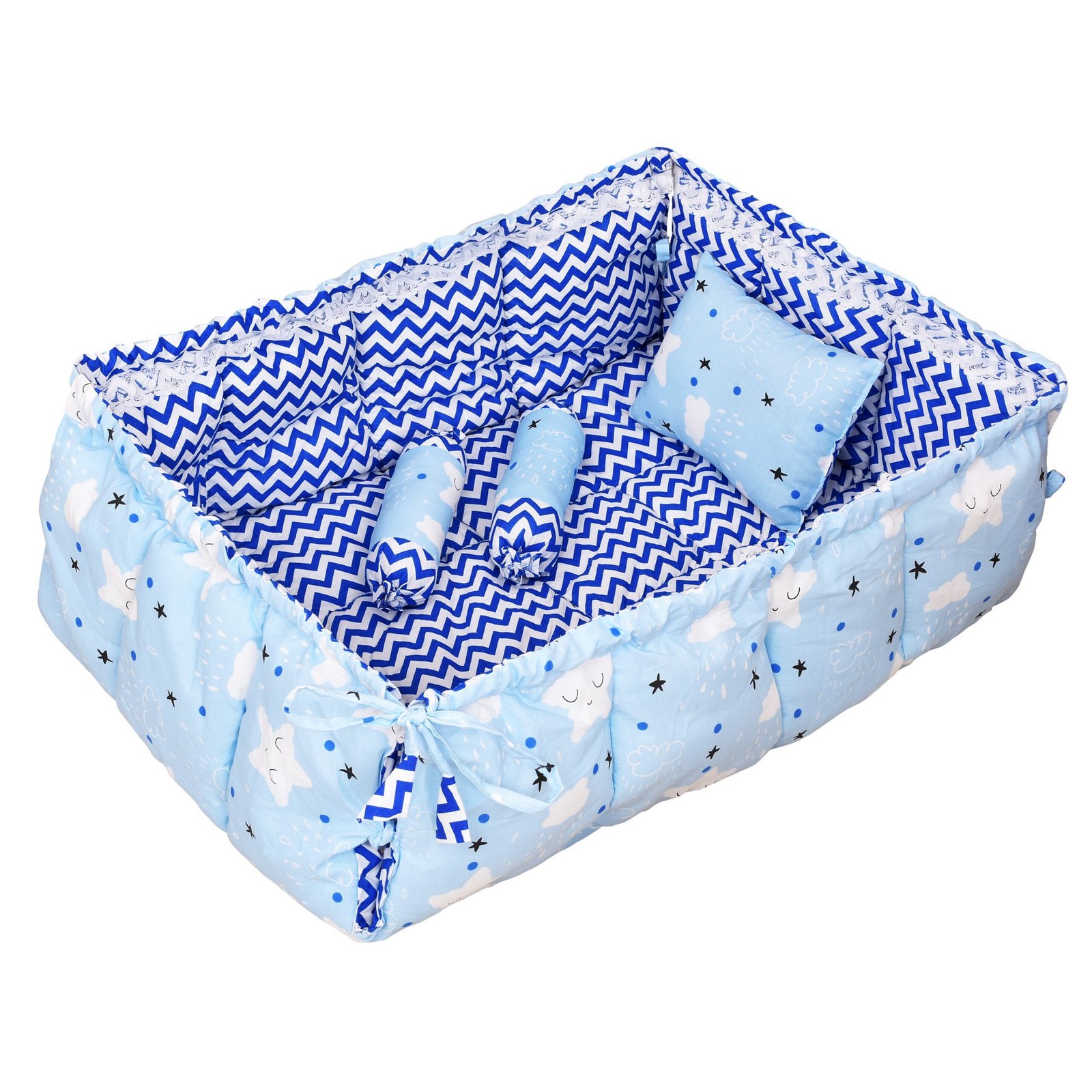 Blue 3 Pillows & Square shape Cotton Baby Bed BB17