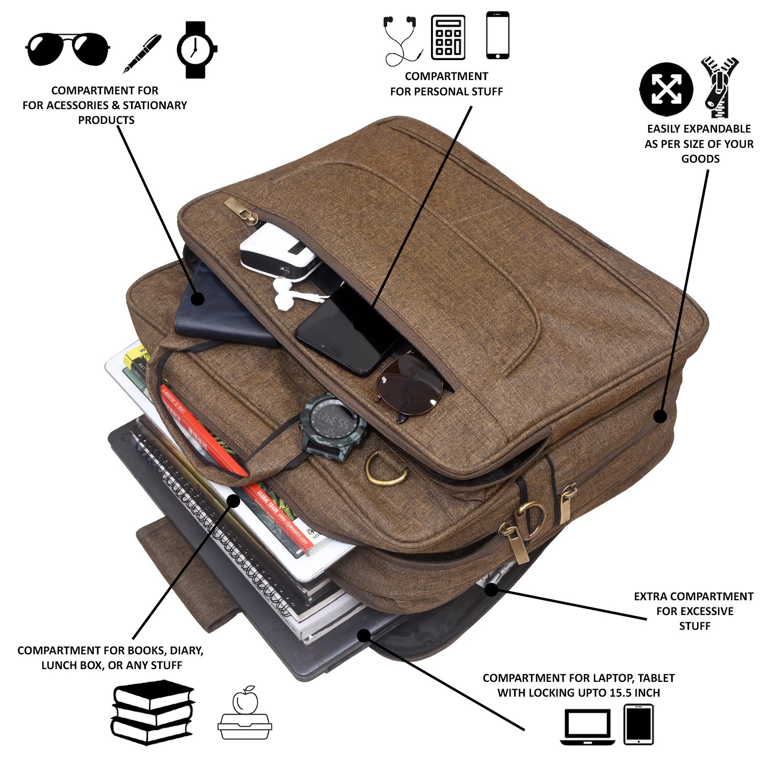 Khaki Color Linen 28L Messenger Bag BG26