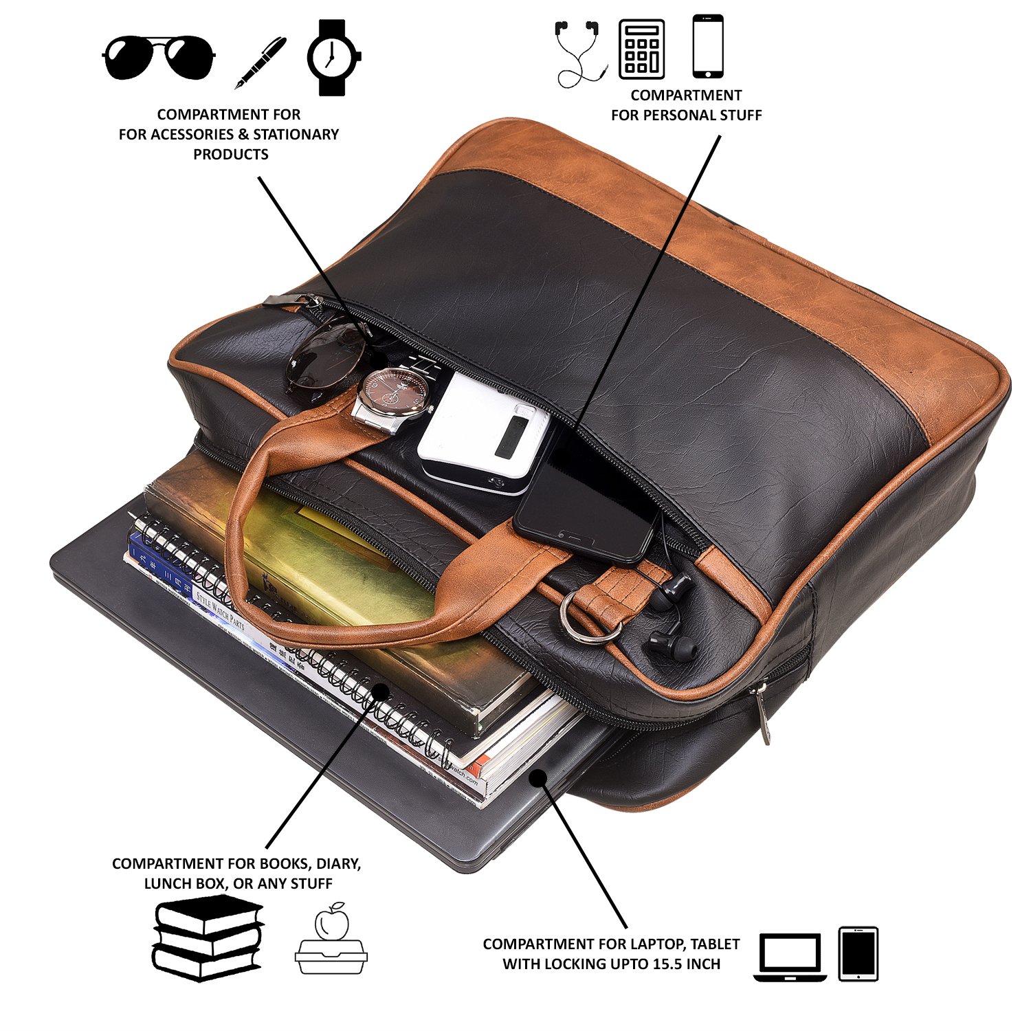 Black & Tan Color Faux Leather 10L Messenger Bag BG32