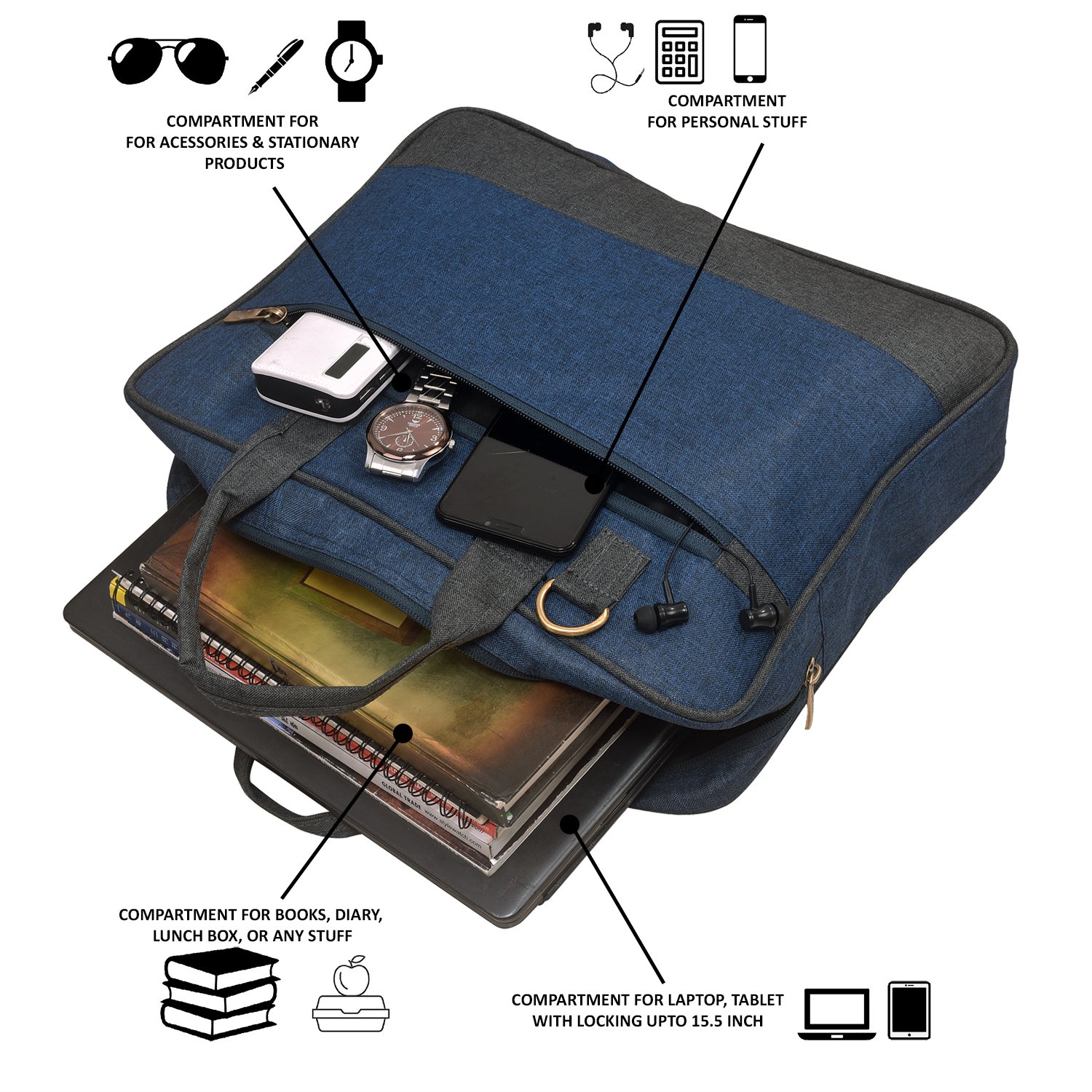 Blue & Grey Color Faux Leather 10L Messenger Bag BG34