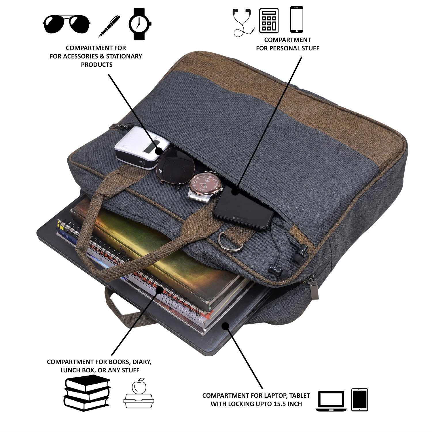 Grey & Khaki Color Faux Leather 10L Messenger Bag BG35