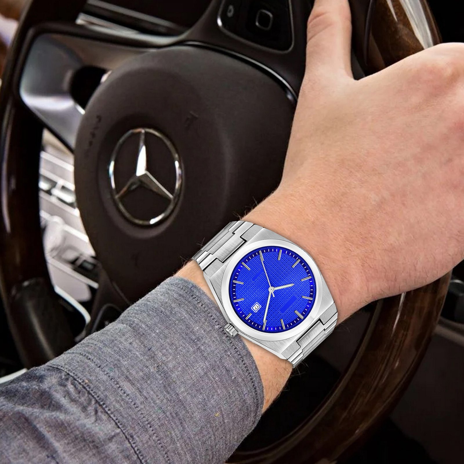 Blue Dial Date Function Analog Watch For Men LR159