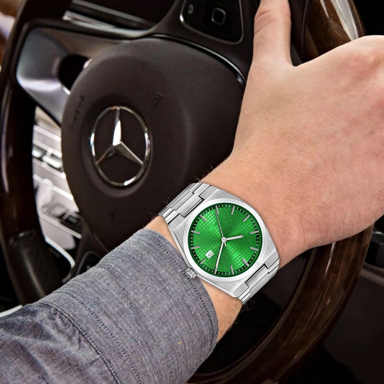 Green Dial Date Function Analog Watch For Men LR160