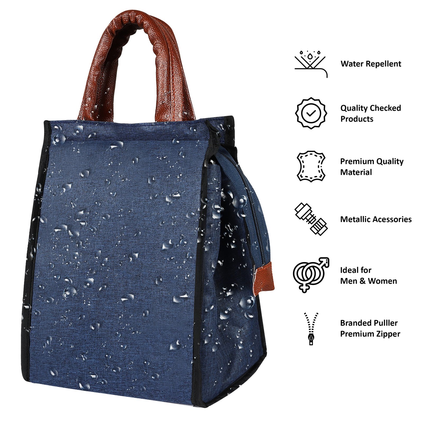 Blue Linen Textured Insulated Tiffin Bag TB07
