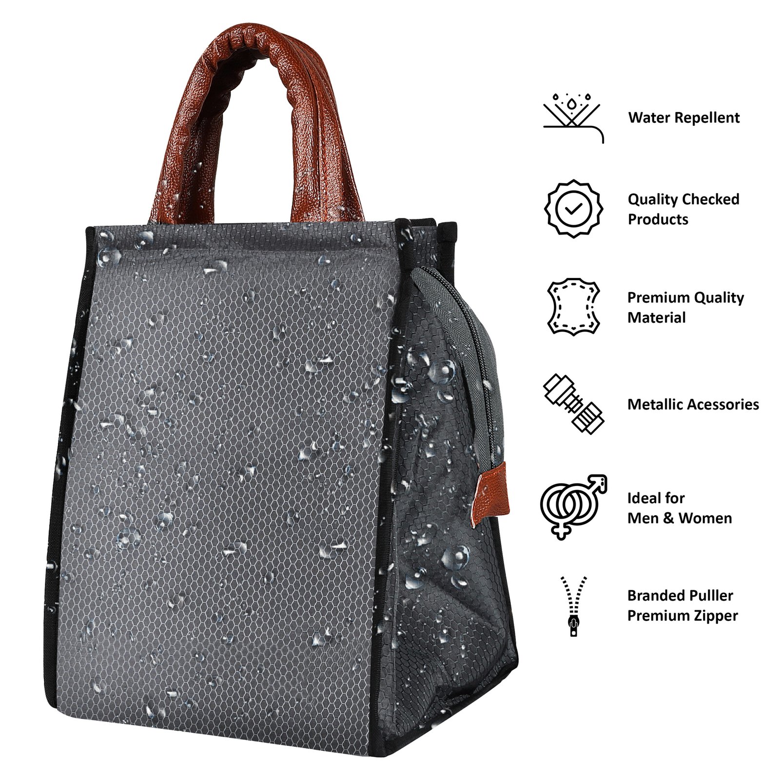 Grey Linen Textured Insulated Tiffin Bag TB10