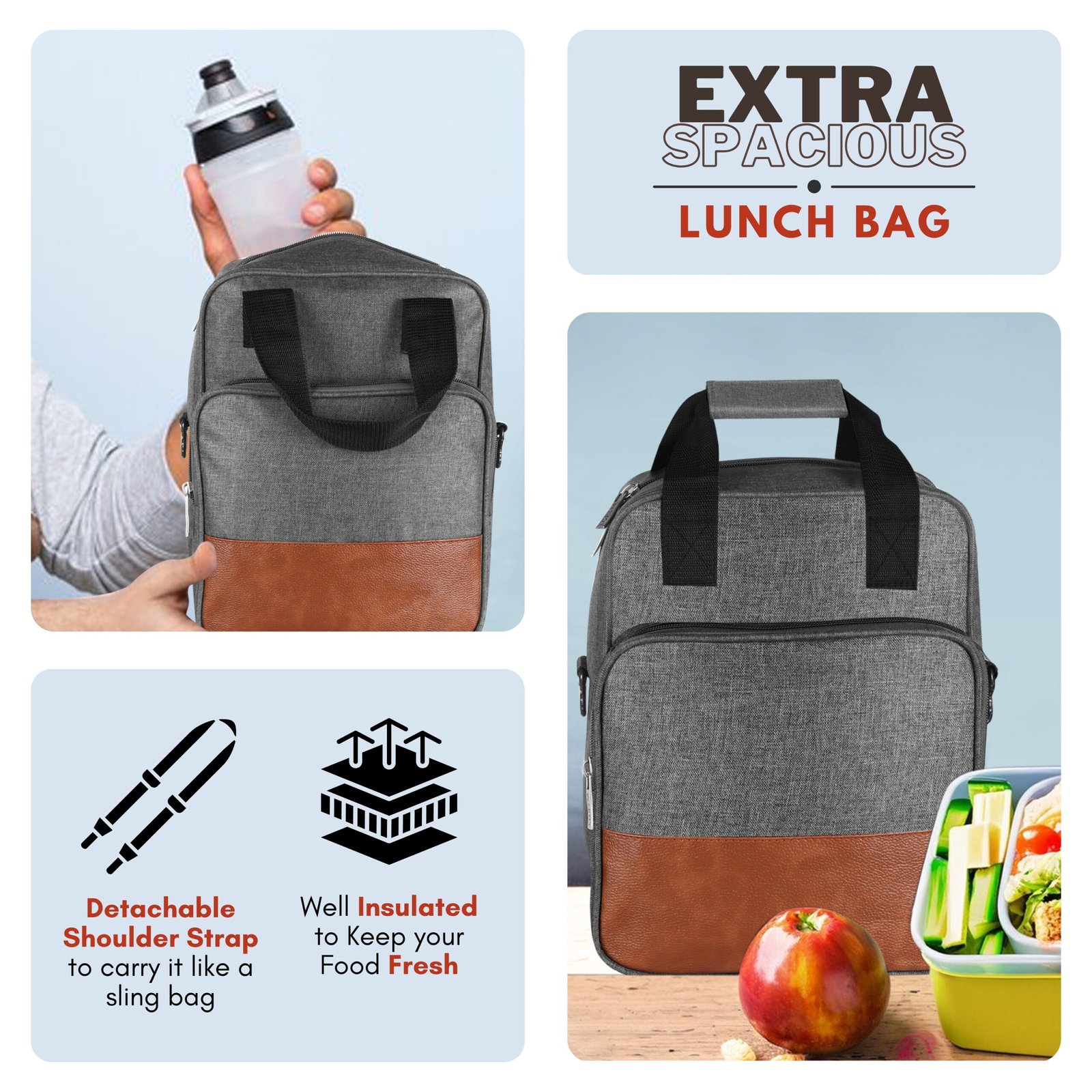 Grey Linen Textured Insulated Tiffin Bag TB14