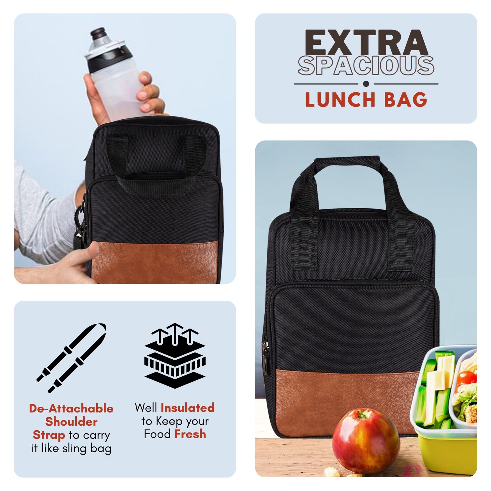 Black PVC Coated Matty Insulated Tiffin Bag TB17