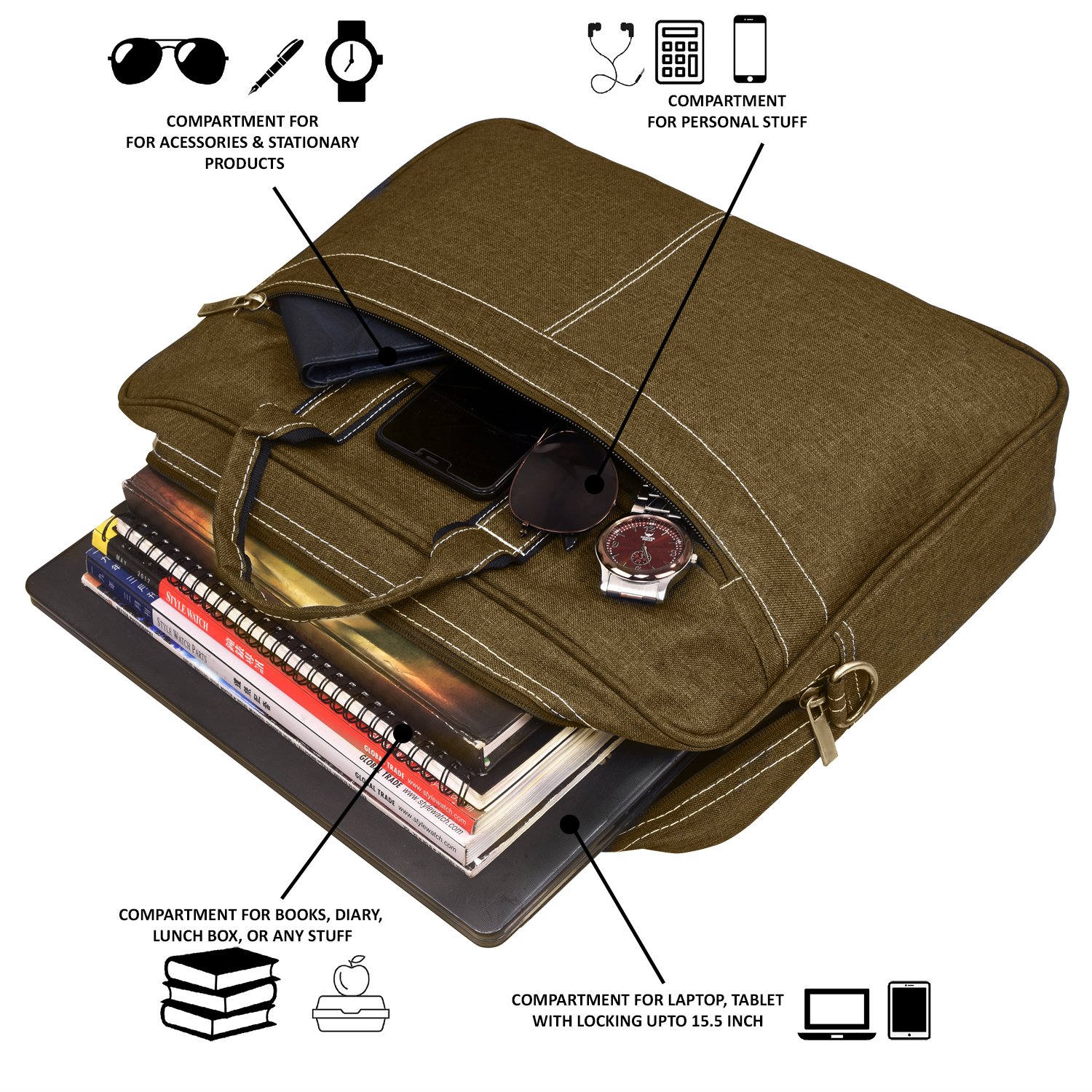 Khaki Color Linen 10L Messenger Bag BG40