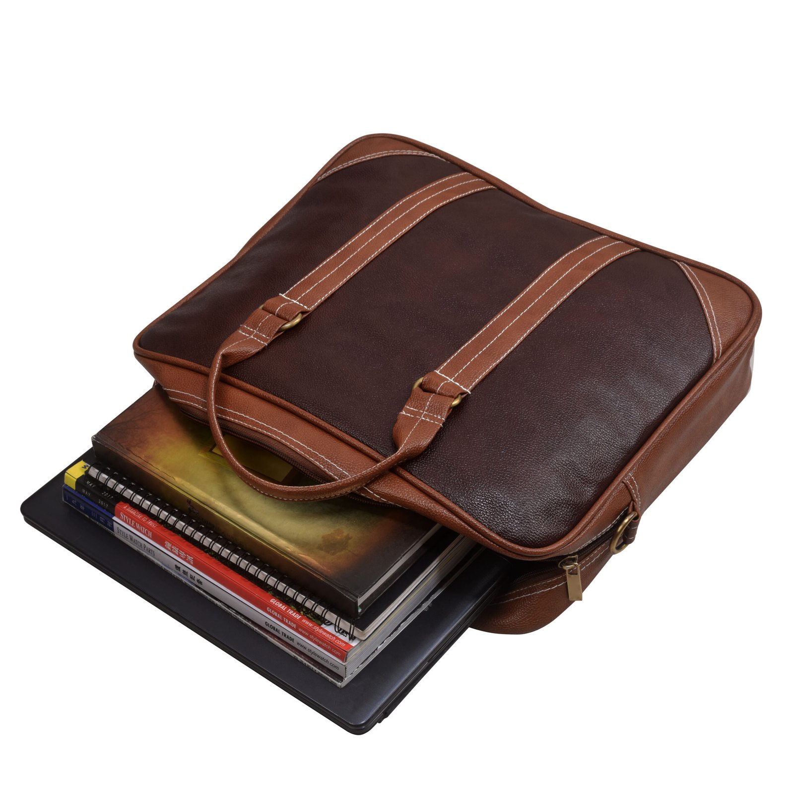 Brown & Tan Color Faux Leather 10L Messenger Bag BG42